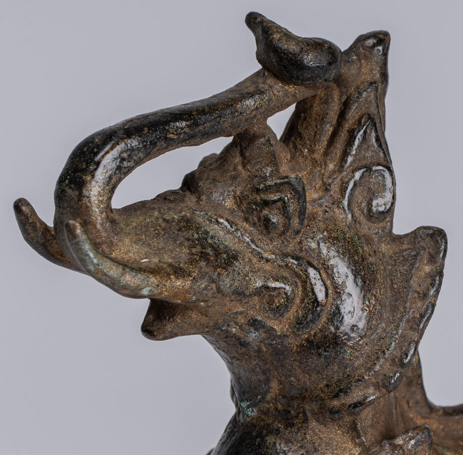 Antiguo de bronce de estilo birmano de pie Chinthe Guardian Temple Lion - 11.5cm/5 "