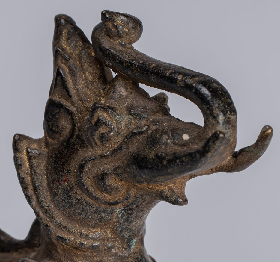 Antiguo de bronce de estilo birmano de pie Chinthe Guardian Temple Lion - 11.5cm/5 "