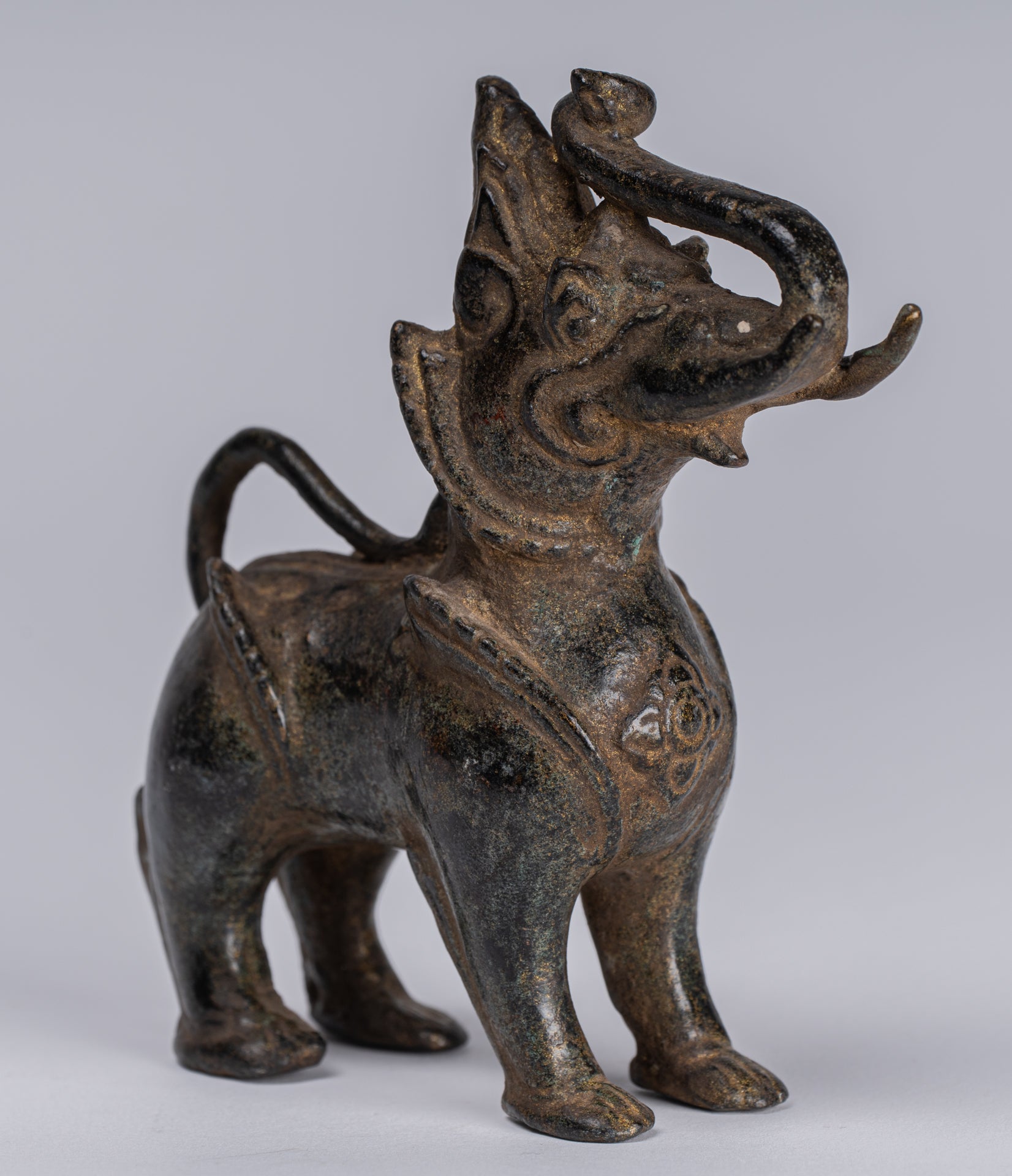 Antiguo de bronce de estilo birmano de pie Chinthe Guardian Temple Lion - 11.5cm/5 "