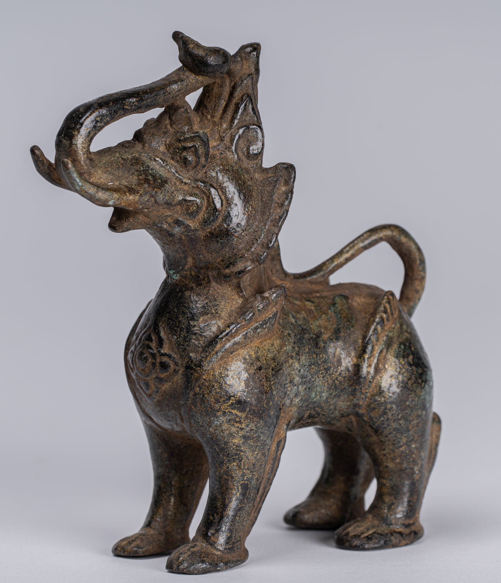 Antiguo de bronce de estilo birmano de pie Chinthe Guardian Temple Lion - 11.5cm/5 "