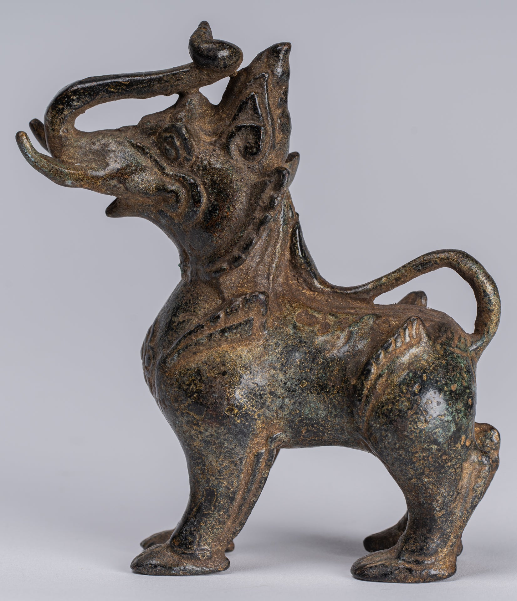 Antiguo de bronce de estilo birmano de pie Chinthe Guardian Temple Lion - 11.5cm/5 "