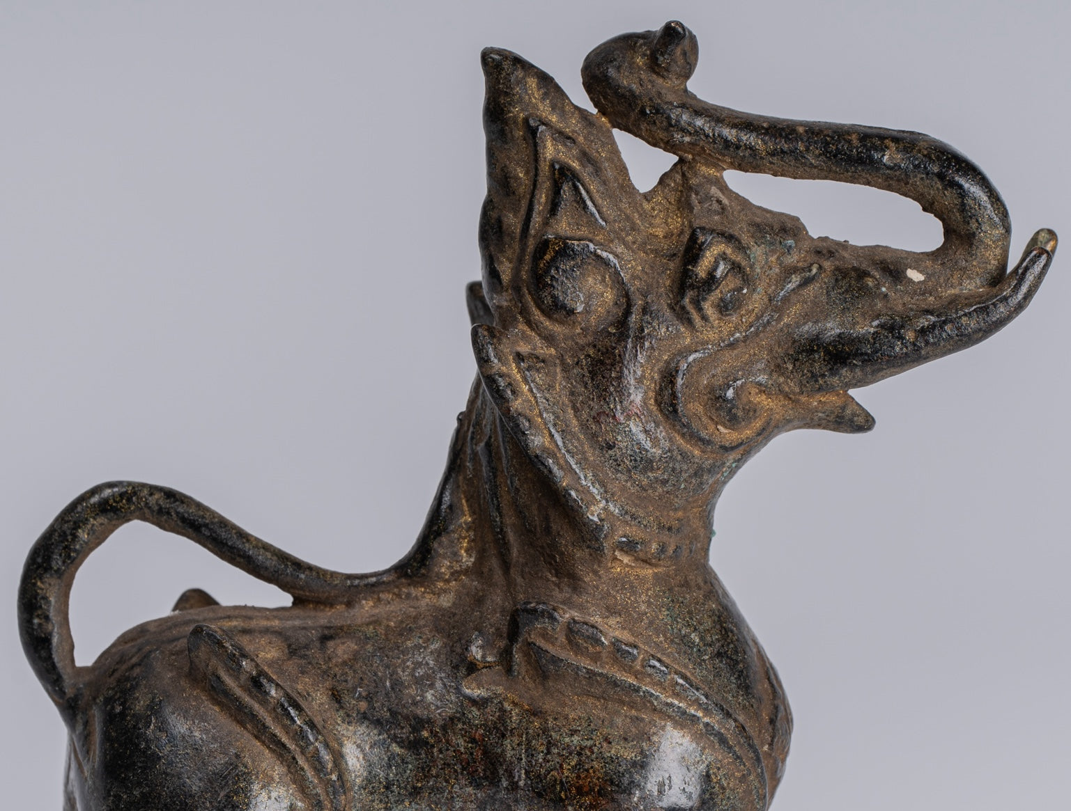 Antiguo de bronce de estilo birmano de pie Chinthe Guardian Temple Lion - 11.5cm/5 "