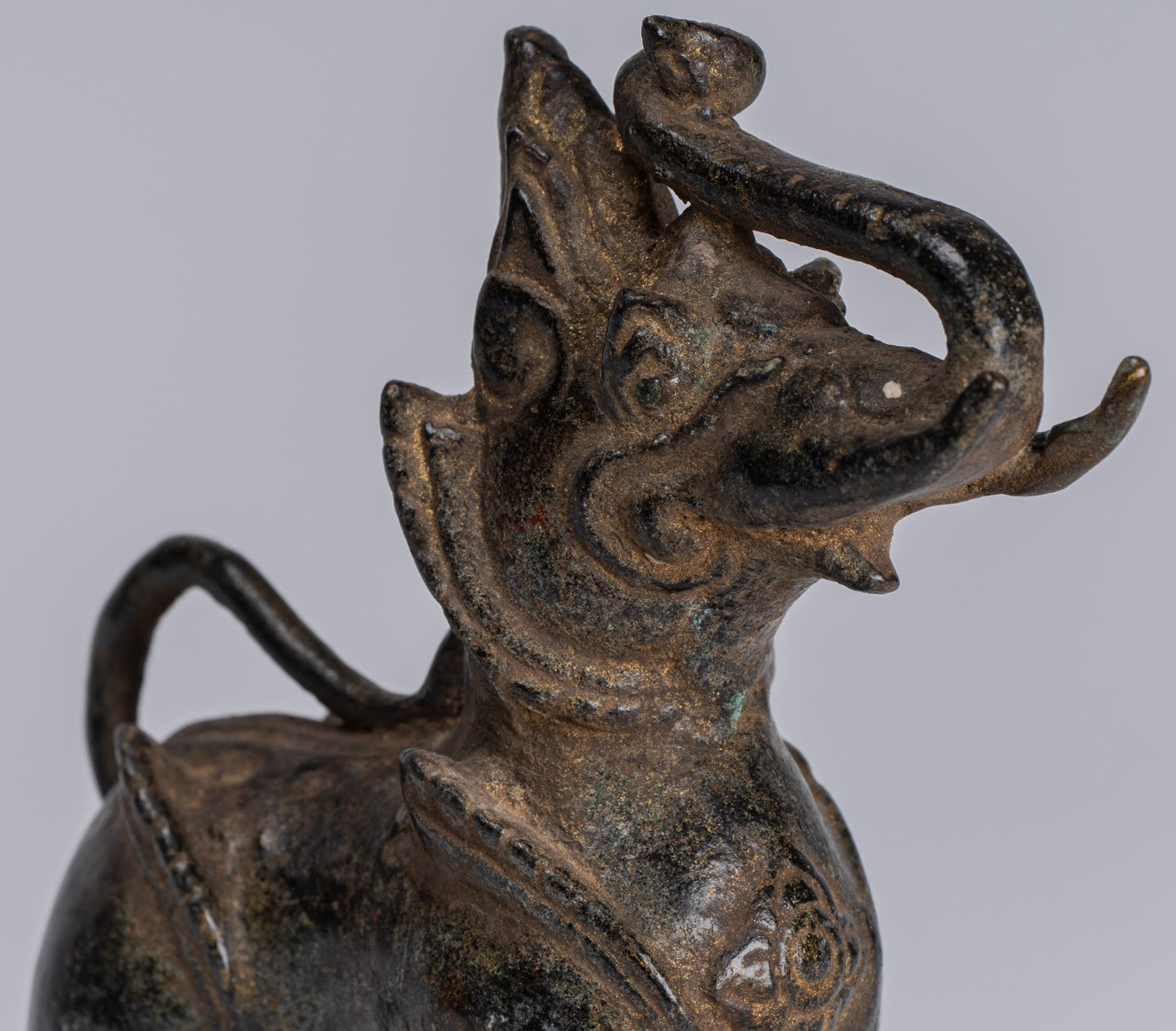 Antiguo de bronce de estilo birmano de pie Chinthe Guardian Temple Lion - 11.5cm/5 "