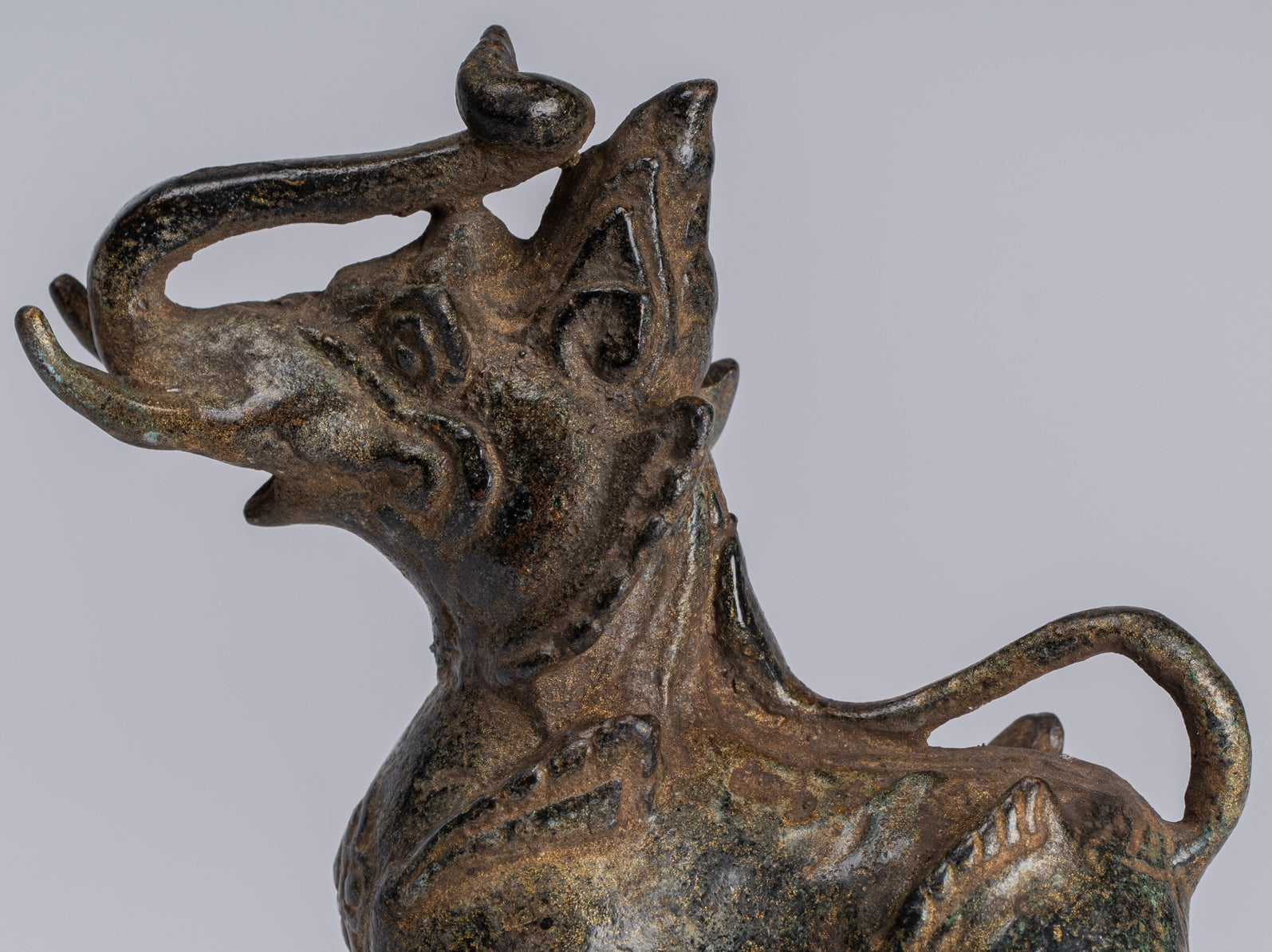 Antiguo de bronce de estilo birmano de pie Chinthe Guardian Temple Lion - 11.5cm/5 "