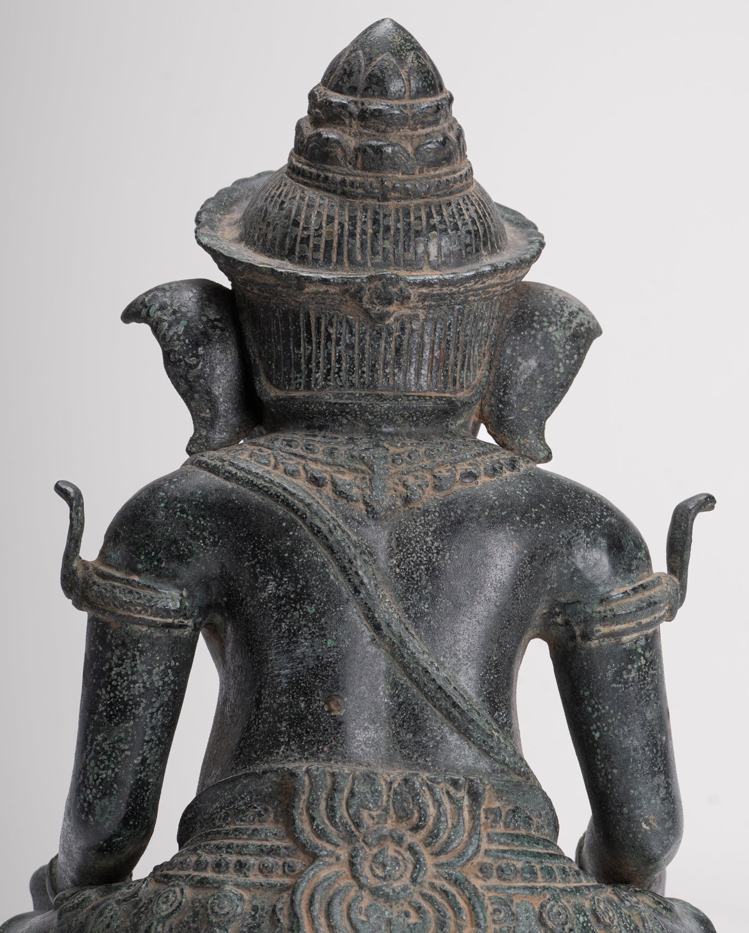 Ganesha Statue - Antique Khmer Style Bayon Seated Ganesh Statue - 36cm/14"