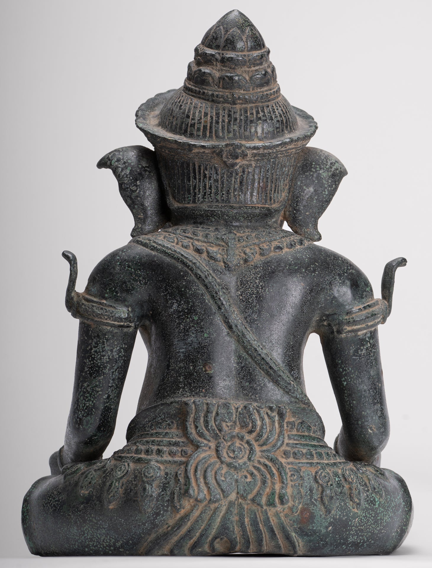 Ganesha Statue - Antique Khmer Style Bayon Seated Ganesh Statue - 36cm/14"