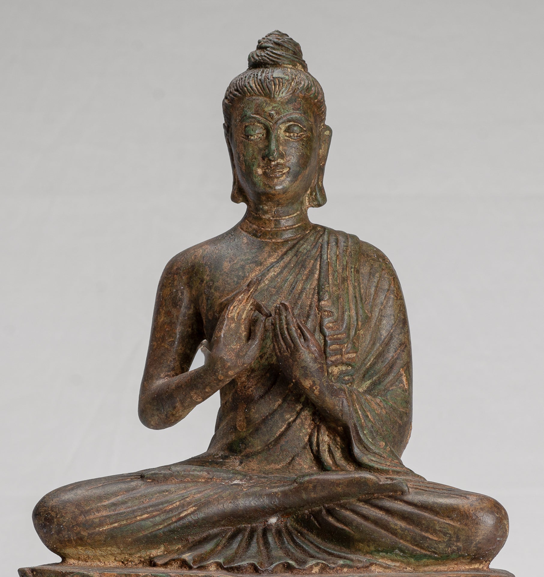 Indian Buddha Statue - Antique Gandhara Style Bronze Teaching Buddha Statue - 35cm/14"
