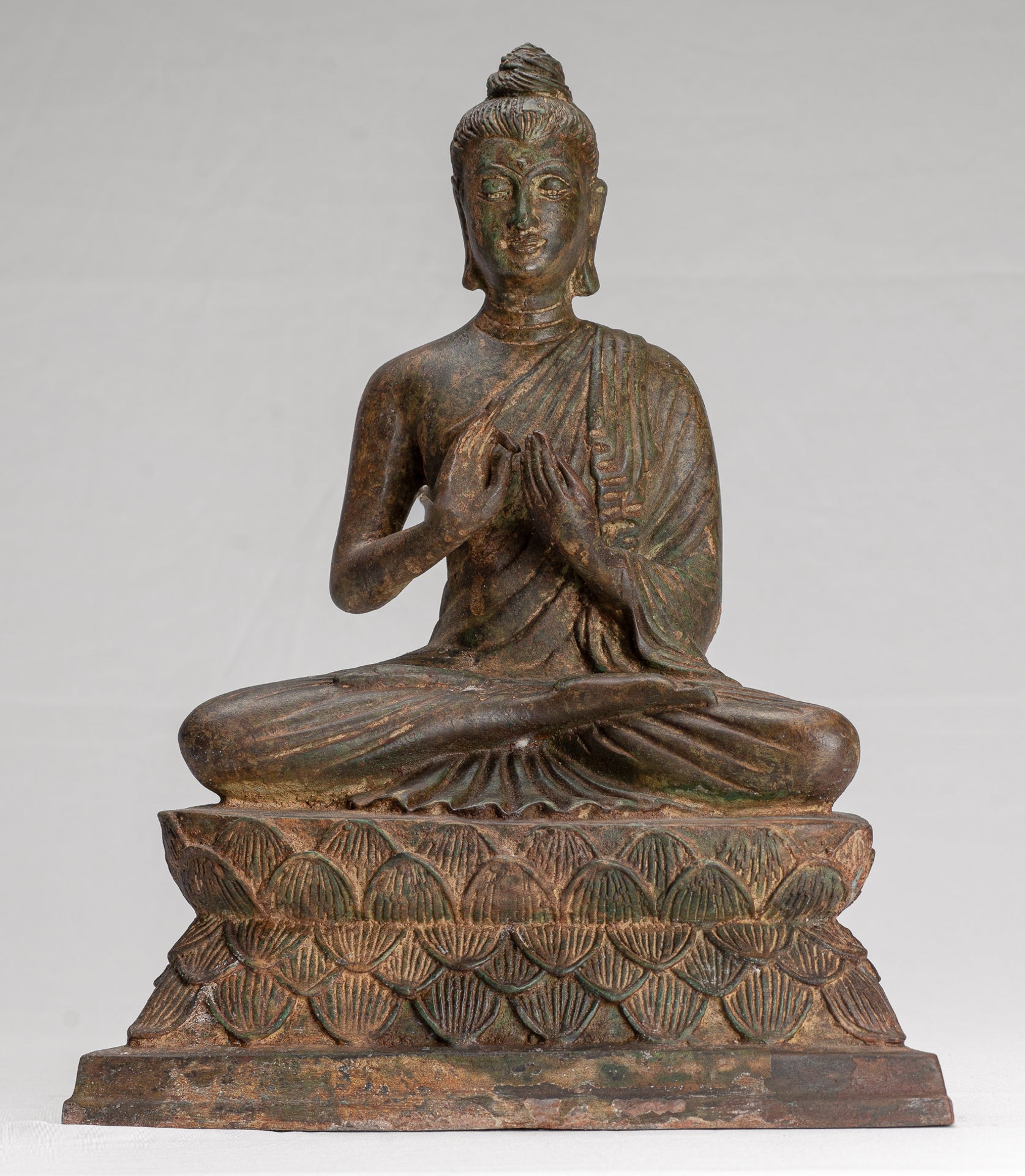 Indian Buddha Statue - Antique Gandhara Style Bronze Teaching Buddha Statue - 35cm/14"