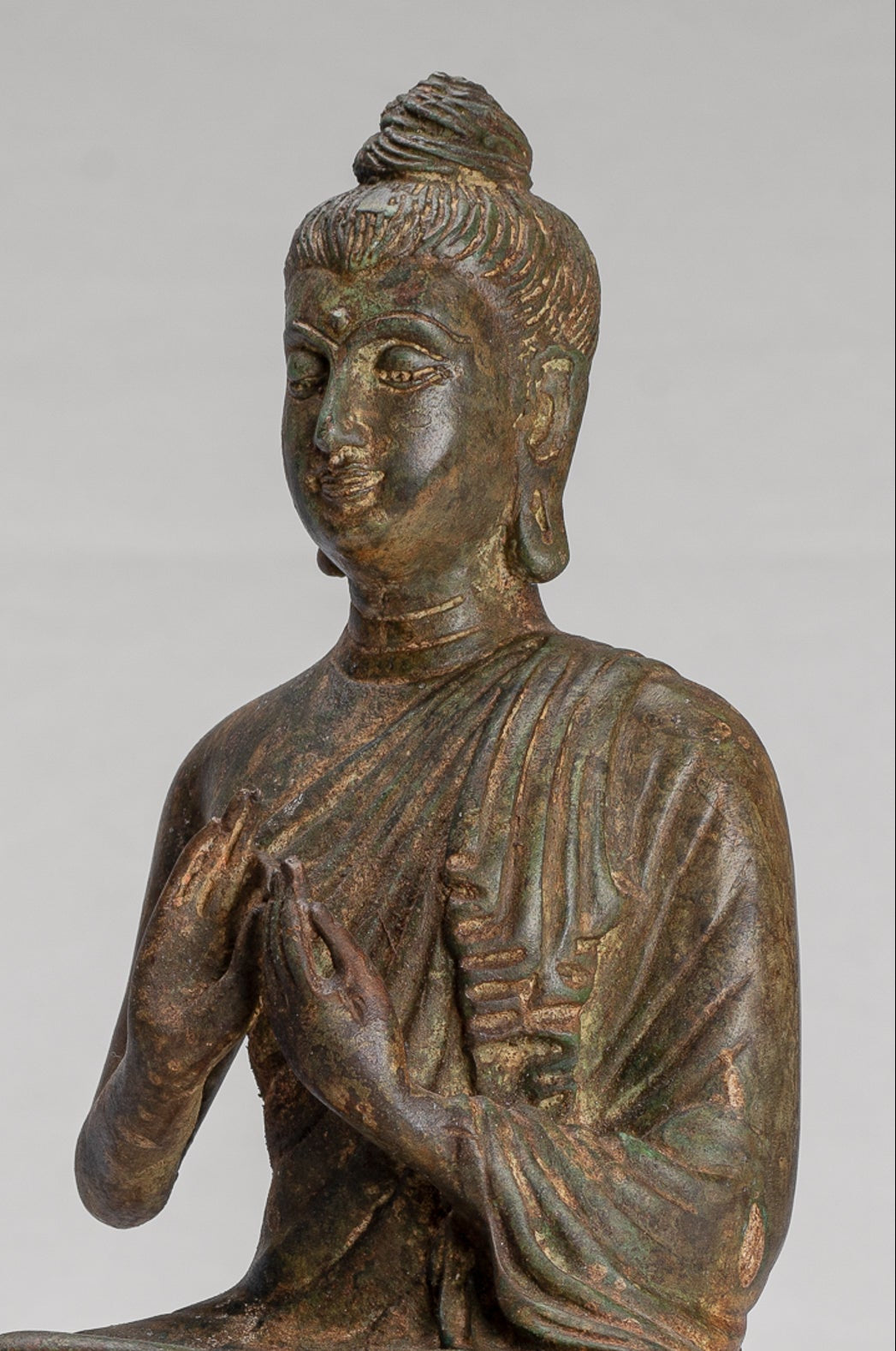 Indian Buddha Statue - Antique Gandhara Style Bronze Teaching Buddha Statue - 35cm/14"
