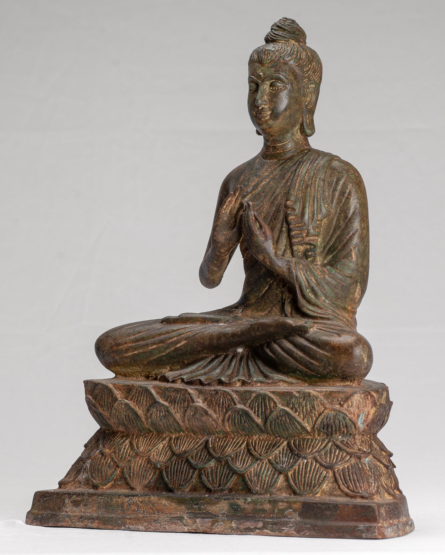 Indian Buddha Statue - Antique Gandhara Style Bronze Teaching Buddha Statue - 35cm/14"