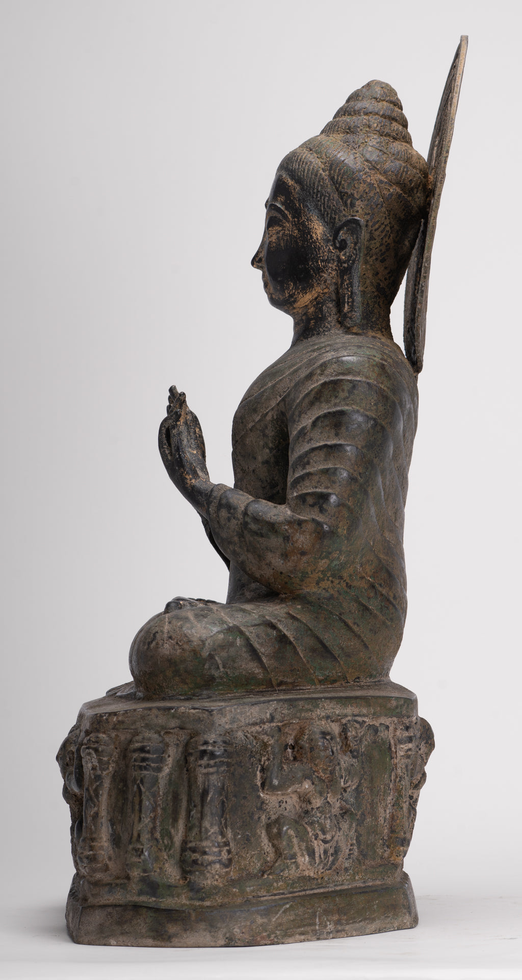 Large Antique Thai Style Seated Bronze Teaching Buddha Statue - 54cm/22"