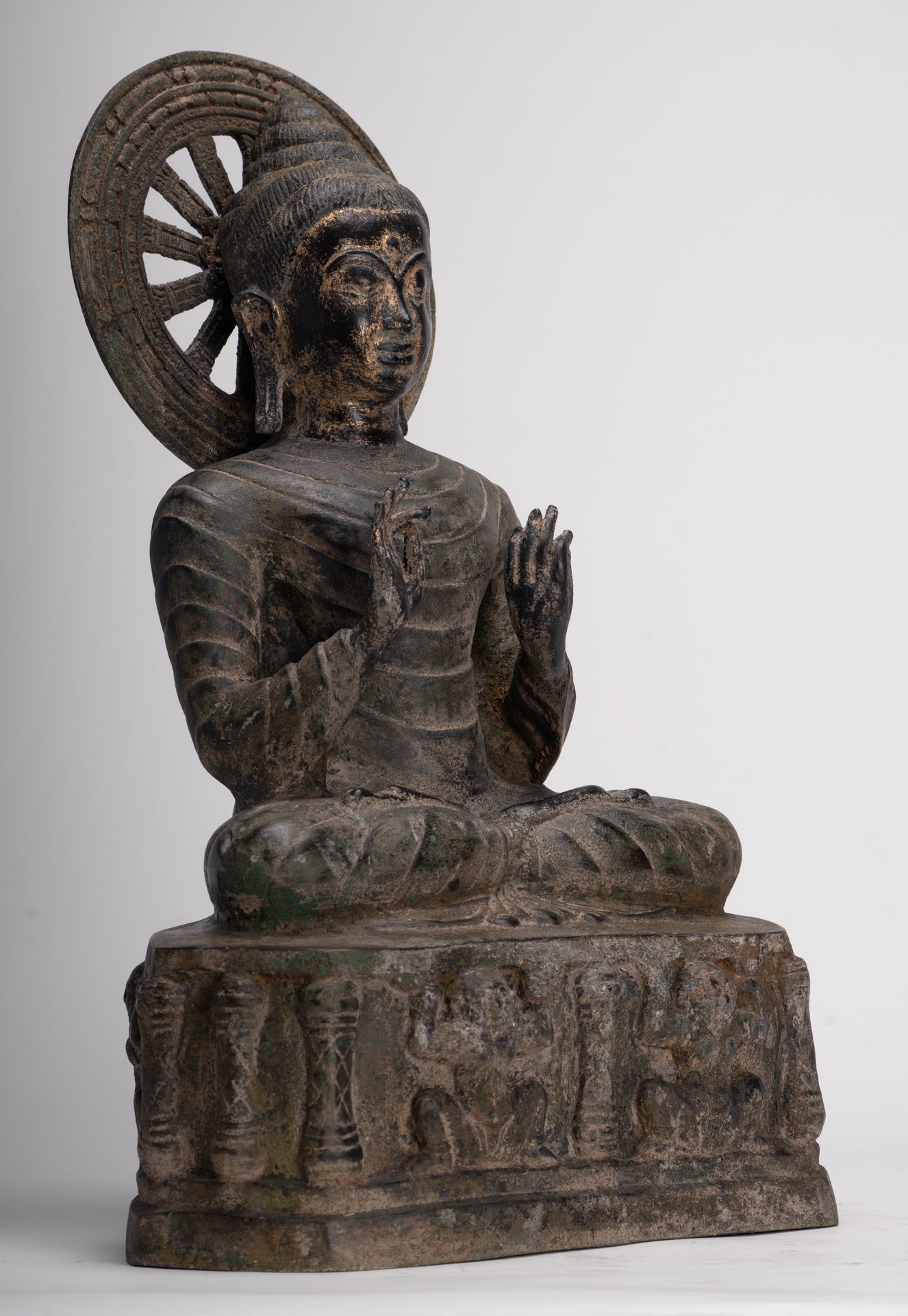 Large Antique Thai Style Seated Bronze Teaching Buddha Statue - 54cm/22"