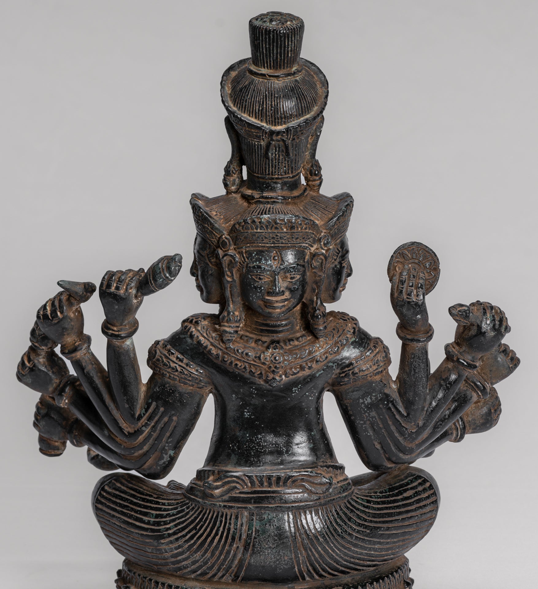 Trimurti Statue - Antique Khmer Style Trimurti Shiva Brahma Vishnu Statue - 36cm/14"