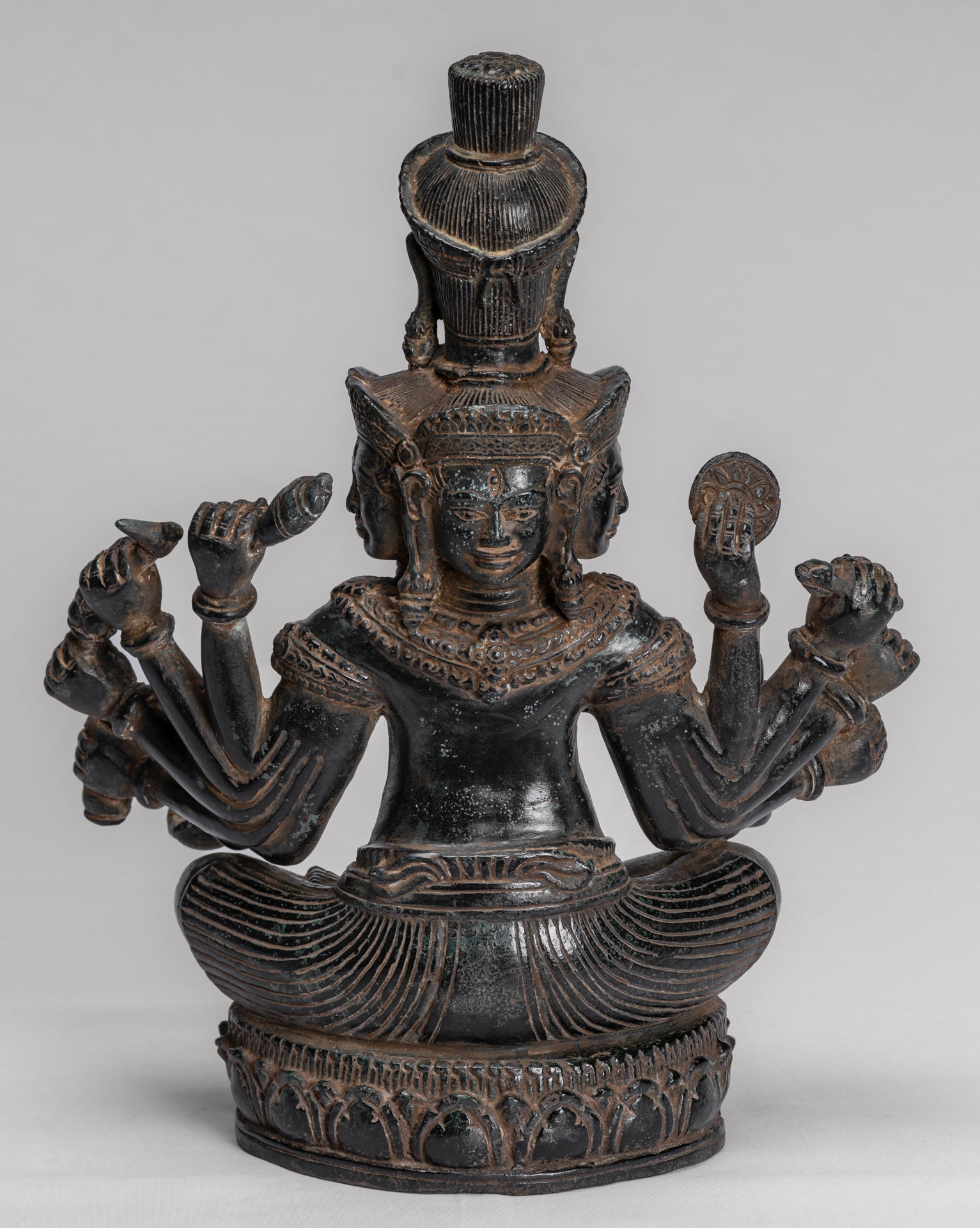 Trimurti Statue - Antique Khmer Style Trimurti Shiva Brahma Vishnu Statue - 36cm/14"