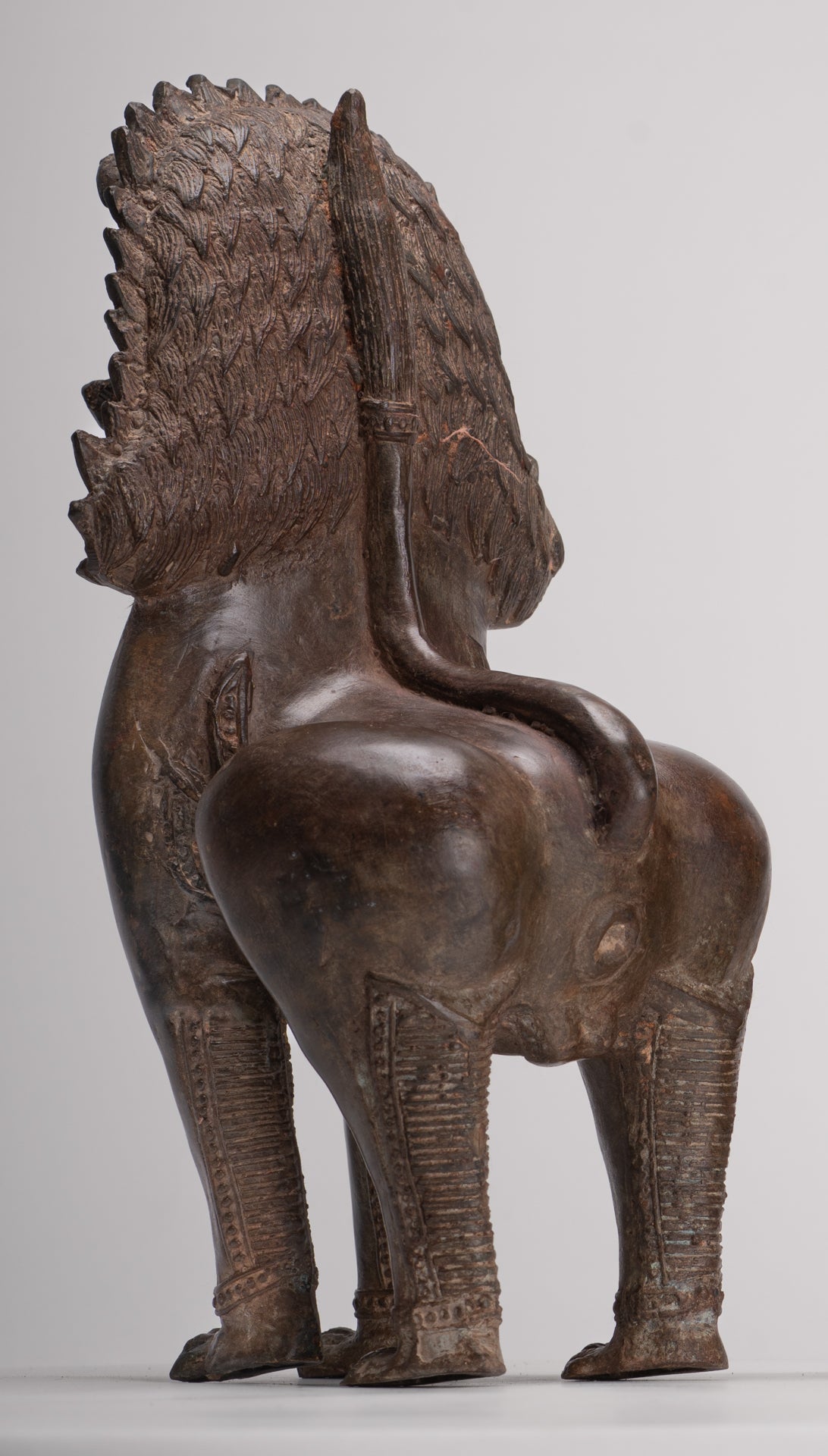 Temple Lion - Antique Thai Style Bronze Standing Singha Temple Guardians or Lions - 31cm/12" (Pair)