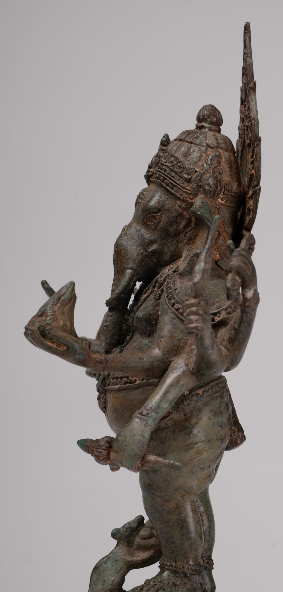 Ganesha Statue - Antique Thai Style Bronze Standing 8-Arm Ganesha Statue - 29cm/12"