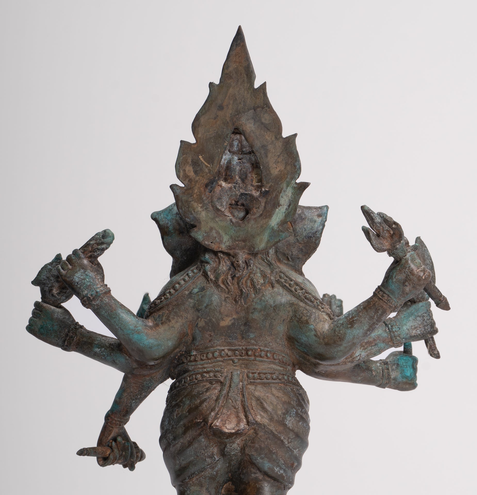 Antique Thai Style Bronze Standing 8-Arm Ganesha Statue - 28cm/11"