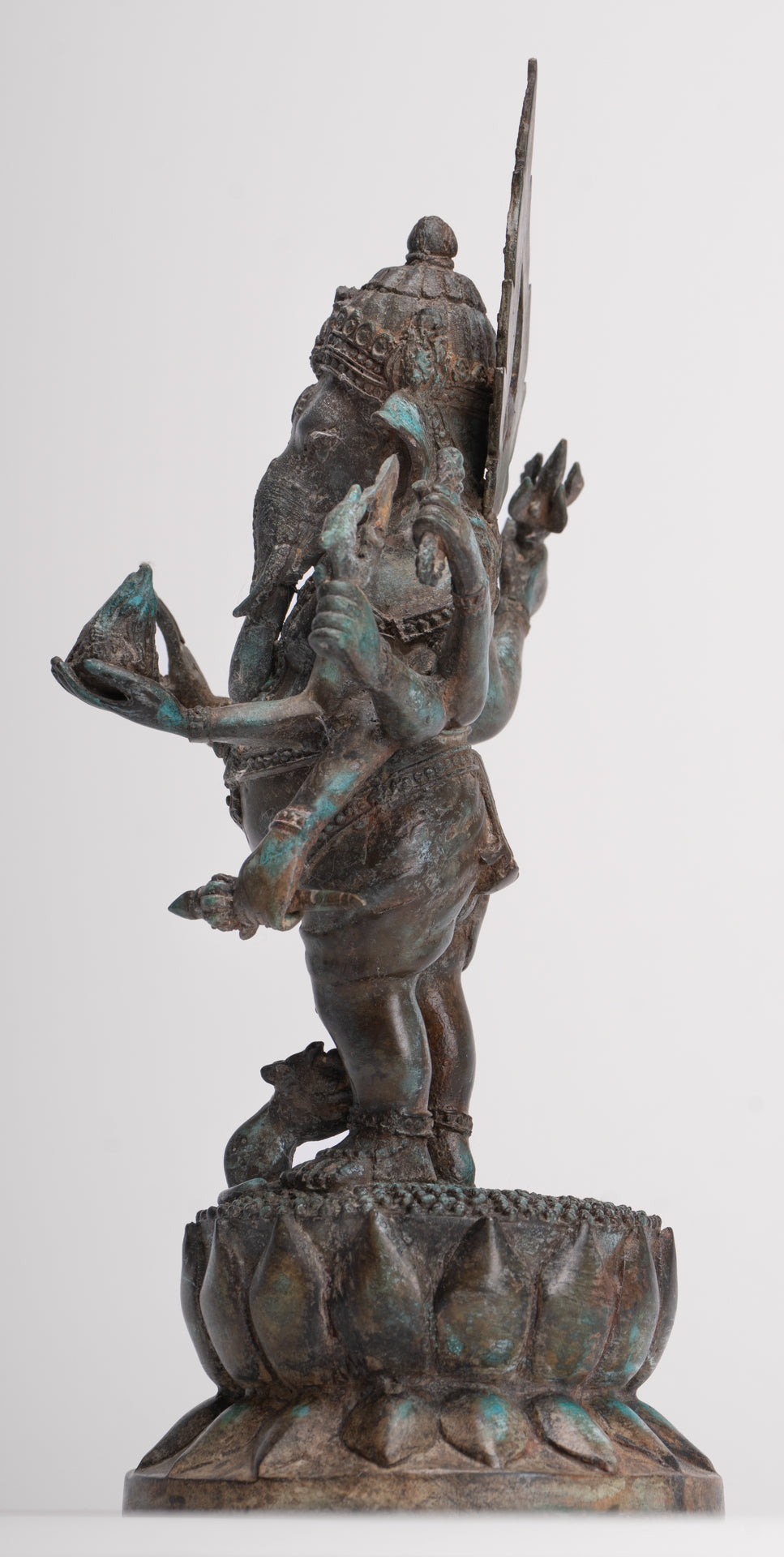 Antique Thai Style Bronze Standing 8-Arm Ganesha Statue - 28cm/11"