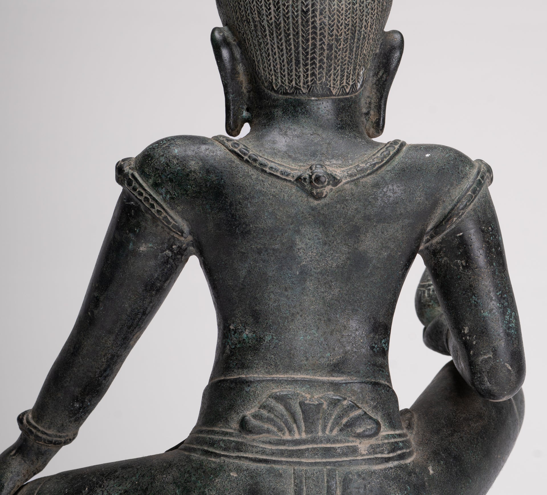 Lokeshvara Statue - Antique Khmer Style Seated Bronze Bayon Style Lokeshvara - 39cm/16"