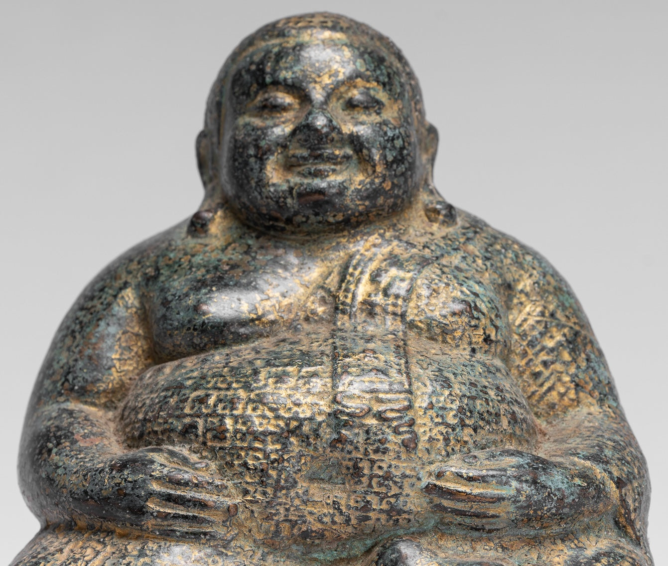 Estatua de Buda - Estatua de bronce de estilo jemer antiguo, gordo, risa Budai Budai - 18 cm/7 "