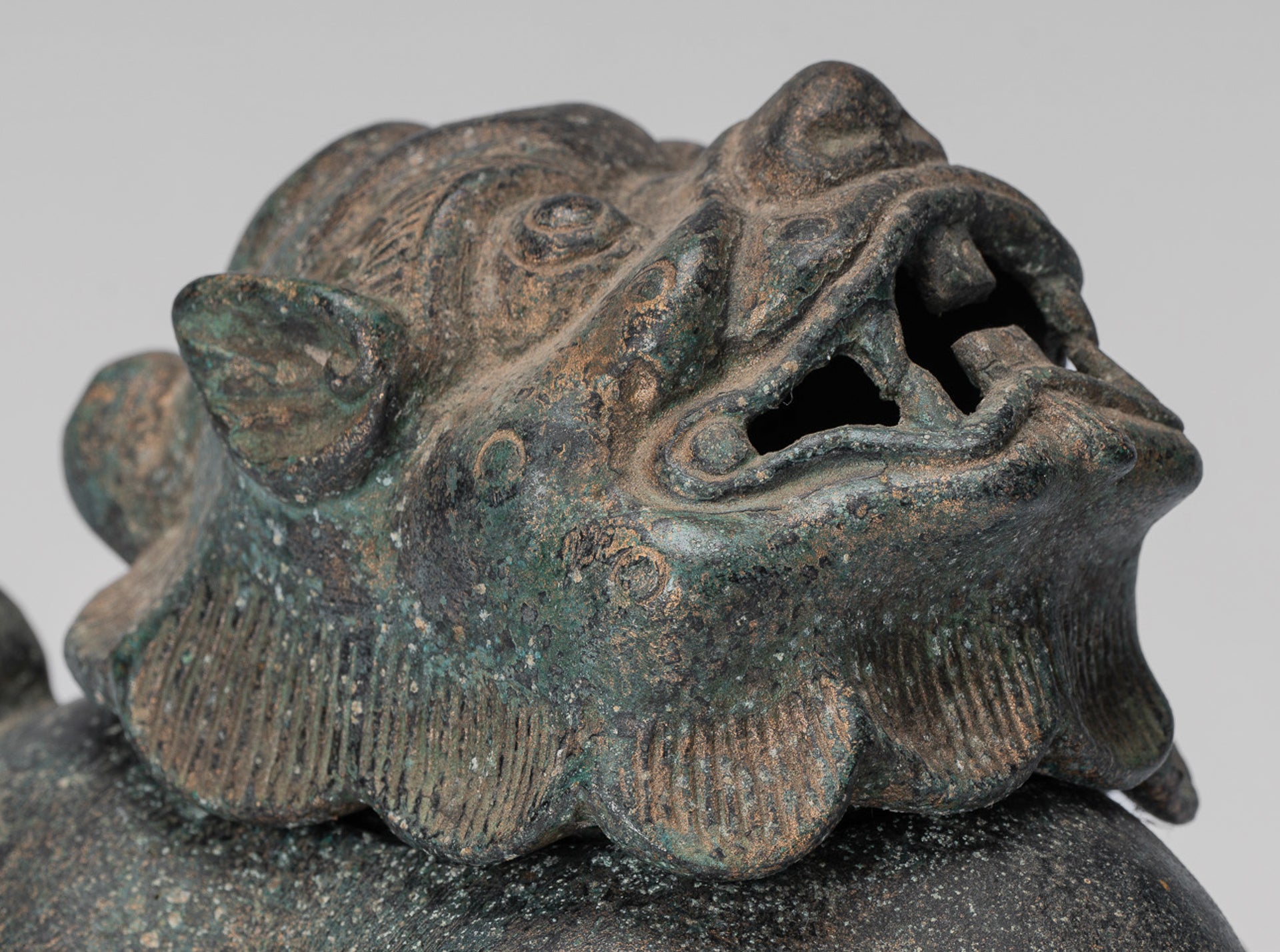 Antique Chinese Style Bronze Two Piece Dragon Censer or Incense Burner and Incense Stick Holder - 12cm/5" Tall