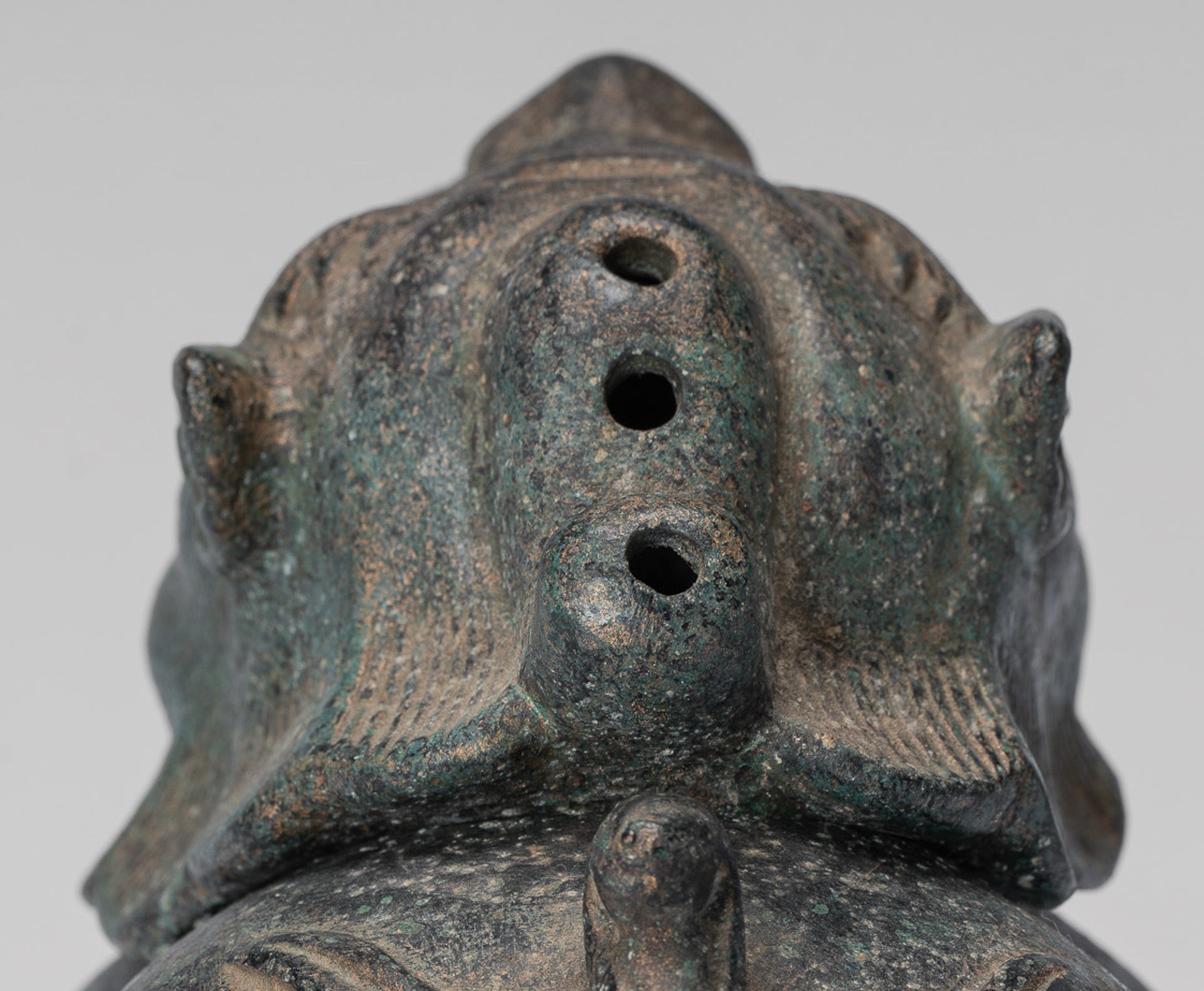 Antique Chinese Style Bronze Two Piece Dragon Censer or Incense Burner and Incense Stick Holder - 12cm/5" Tall