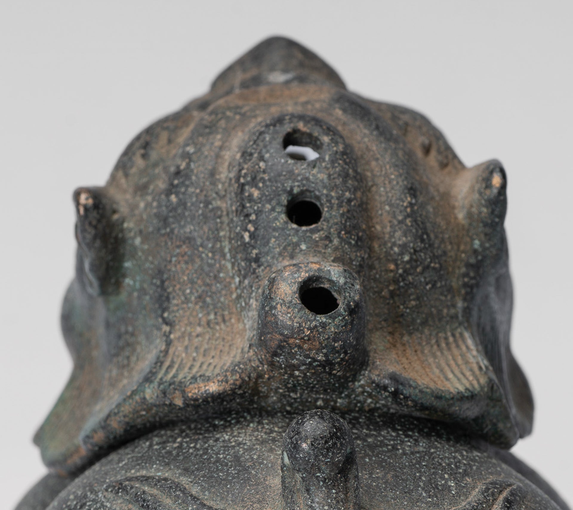 Antique Chinese Style Bronze Two Piece Dragon Censer or Incense Burner and Incense Stick Holder - 12cm/5" Tall