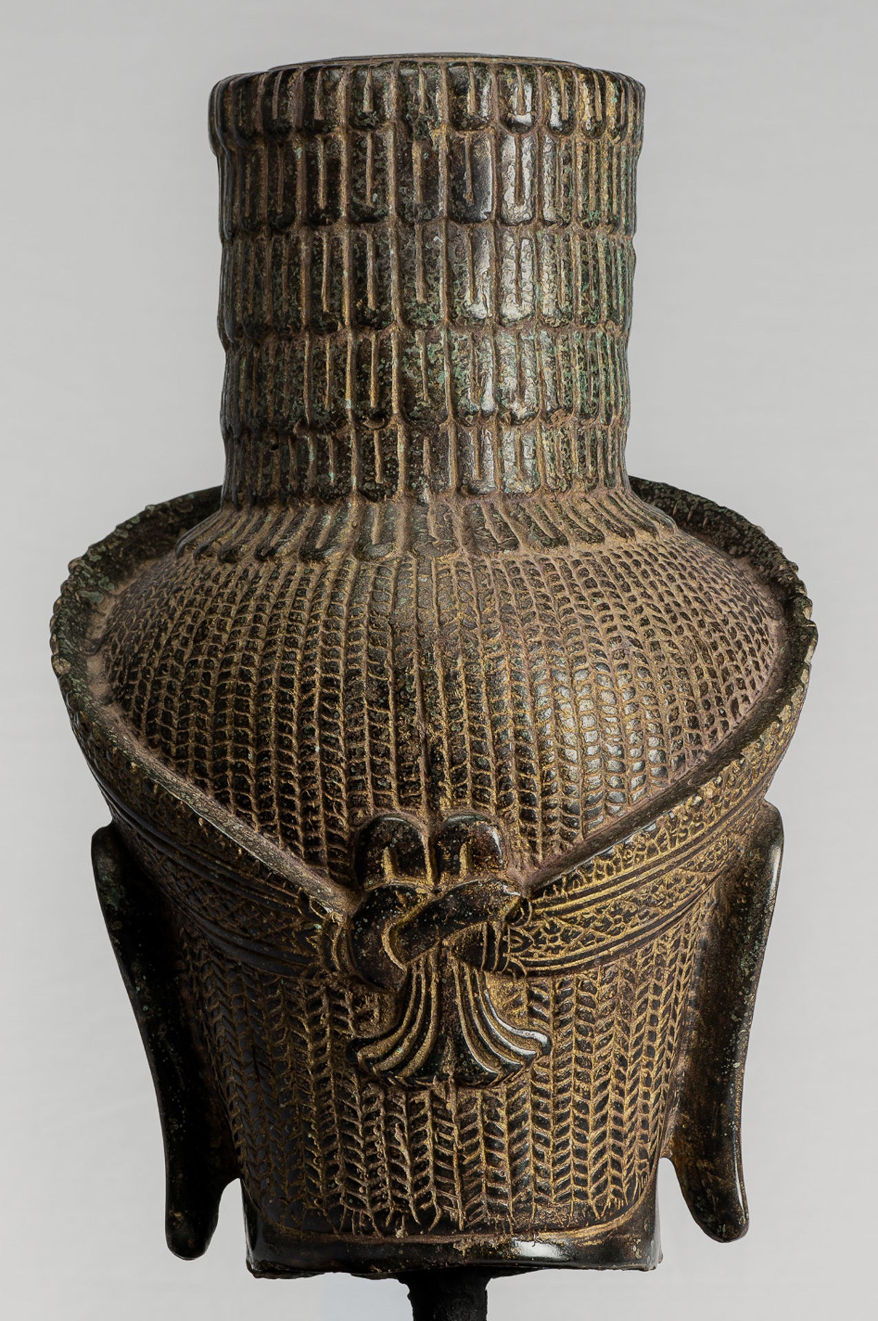 Antique Khmer Style Bronze Mounted Bakheng Shiva Head Statue - 47cm/19"