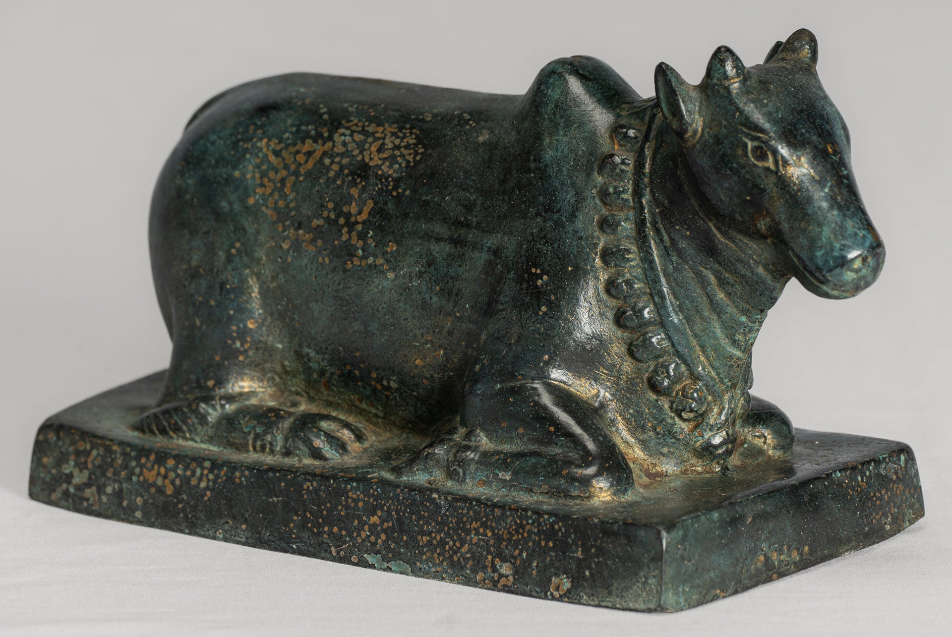 Antique Khmer Style Bronze Nandi Statue - Mount of Shiva - 18cm/7" Long