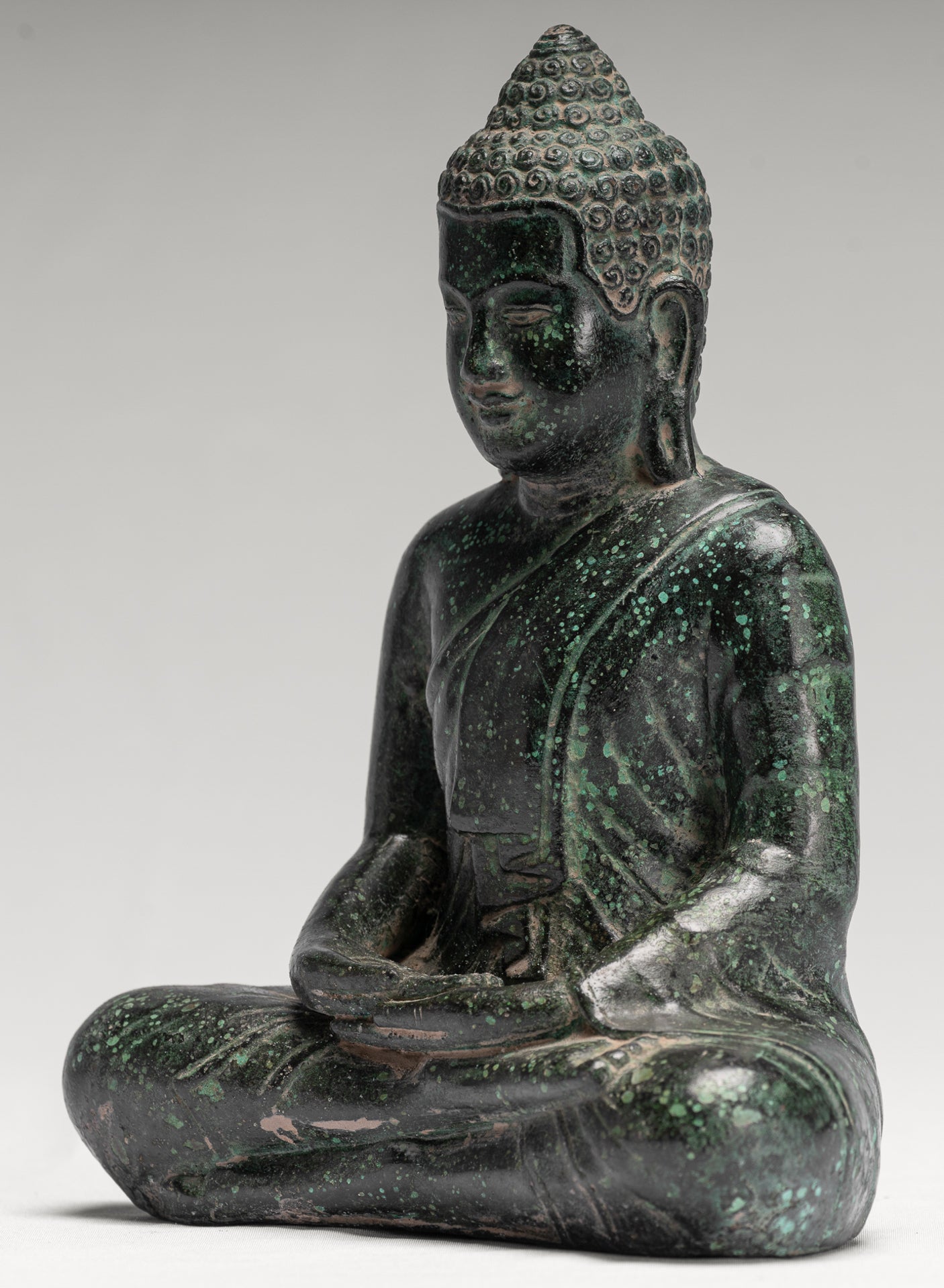 Buddha Statue - Buddha - Antique Khmer Style Seated Bronze Meditation Buddha Statue - 19cm/8"