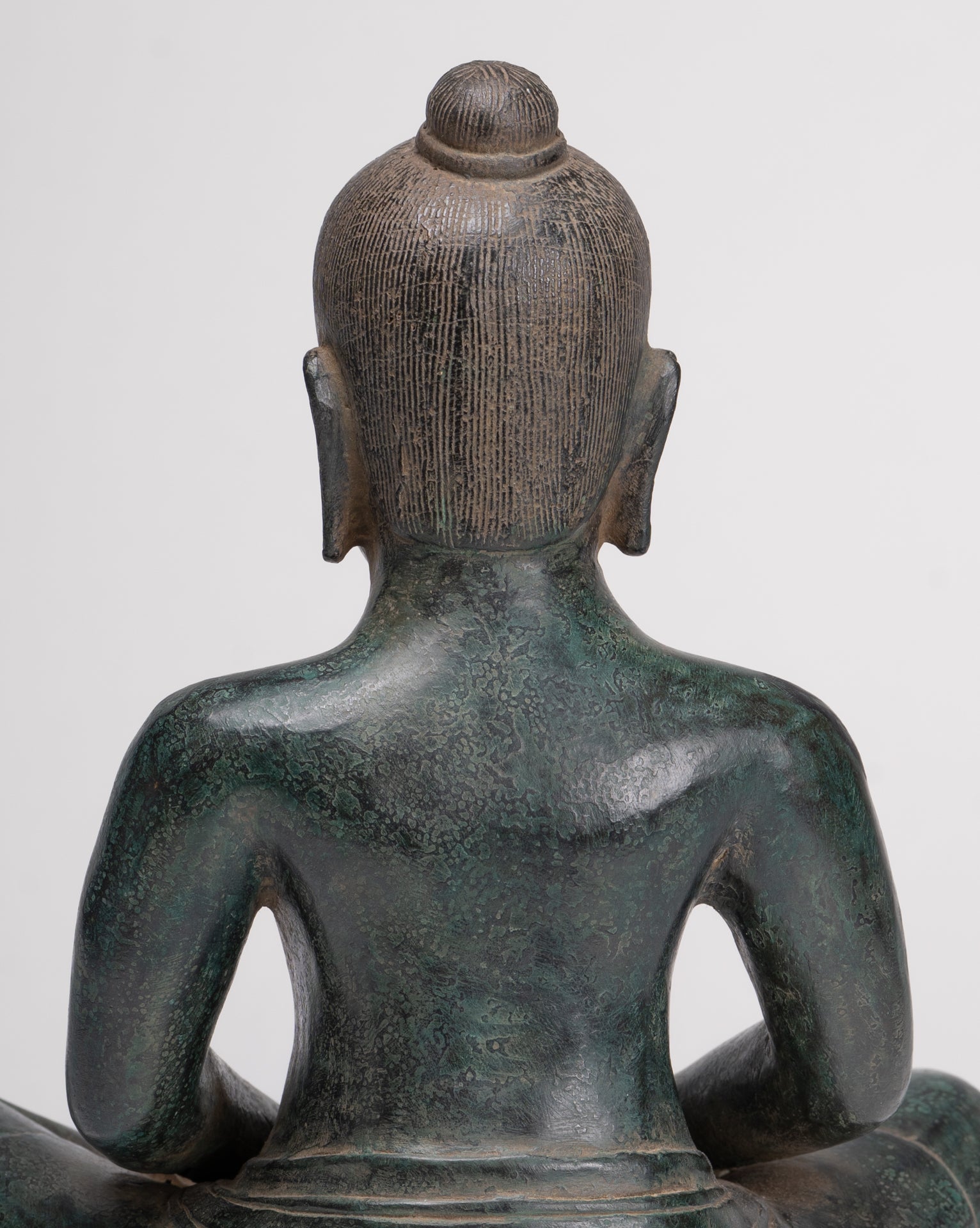 Antique Khmer Style Seated Bronze Meditation Jayavarman VII Statue - 26cm/10"