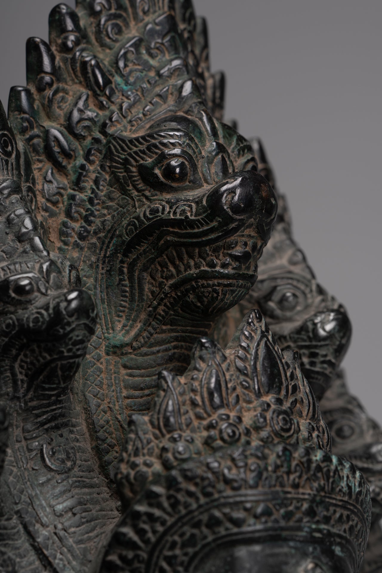 Naga Statue - Antique Khmer Style Bronze Protective 'Queen Soma' Mother of Naga, Snake or Serpent Statue - 76cm/30"