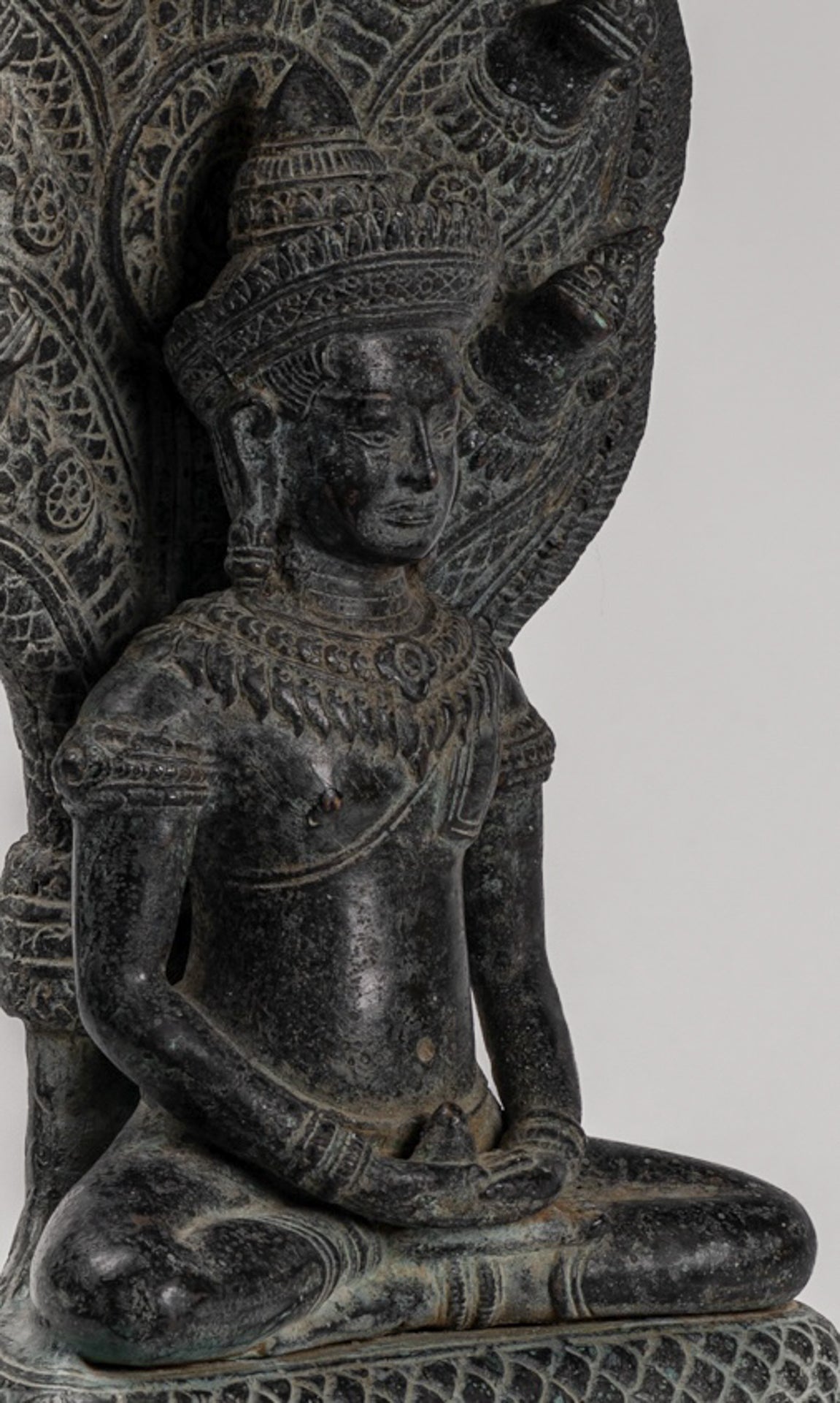 Buddha Statue - Antique Khmer Style Bronze Seated Meditation Naga Buddha Statue - 45cm/18"