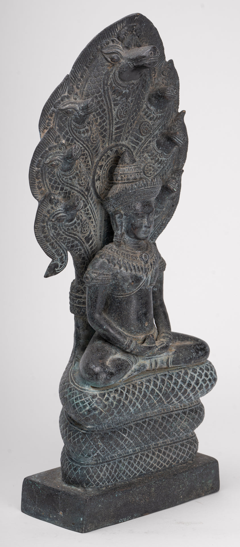 Buddha Statue - Antique Khmer Style Bronze Seated Meditation Naga Buddha Statue - 45cm/18"