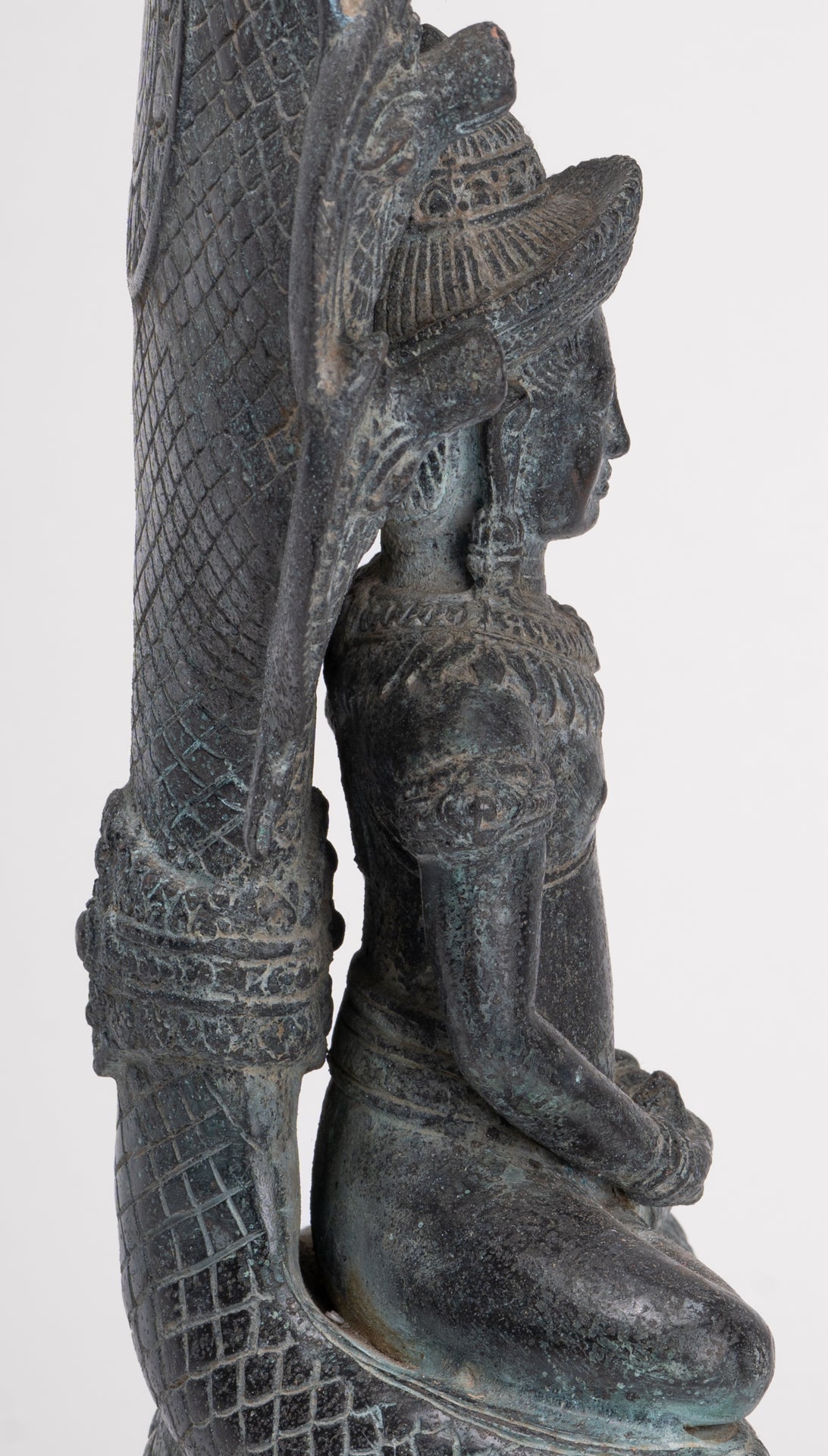 Buddha Statue - Antique Khmer Style Bronze Seated Meditation Naga Buddha Statue - 45cm/18"
