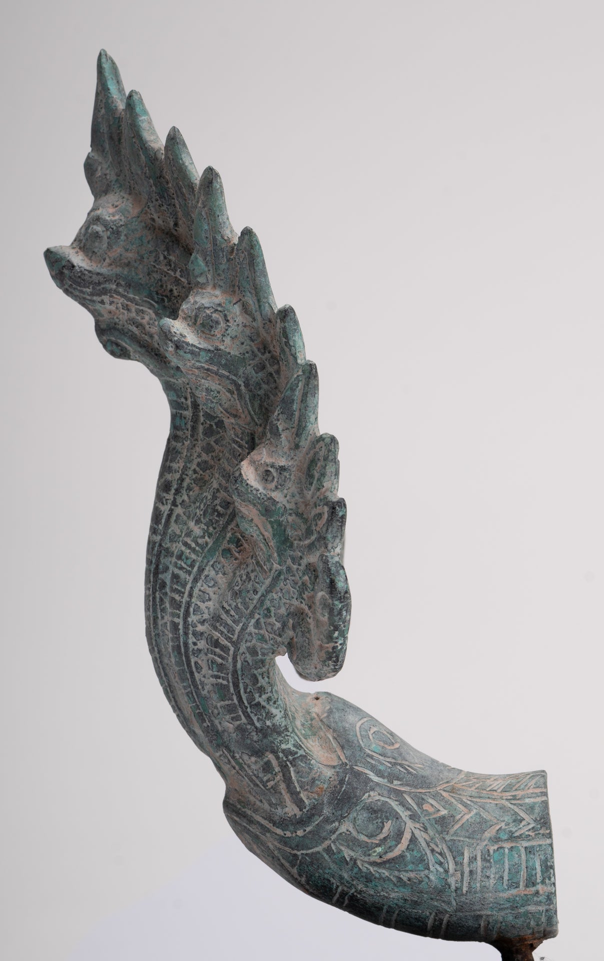 Naga Statue - Antique Khmer Style Bronze Protective Naga, Snake or Serpent Statue - 27cm/11"
