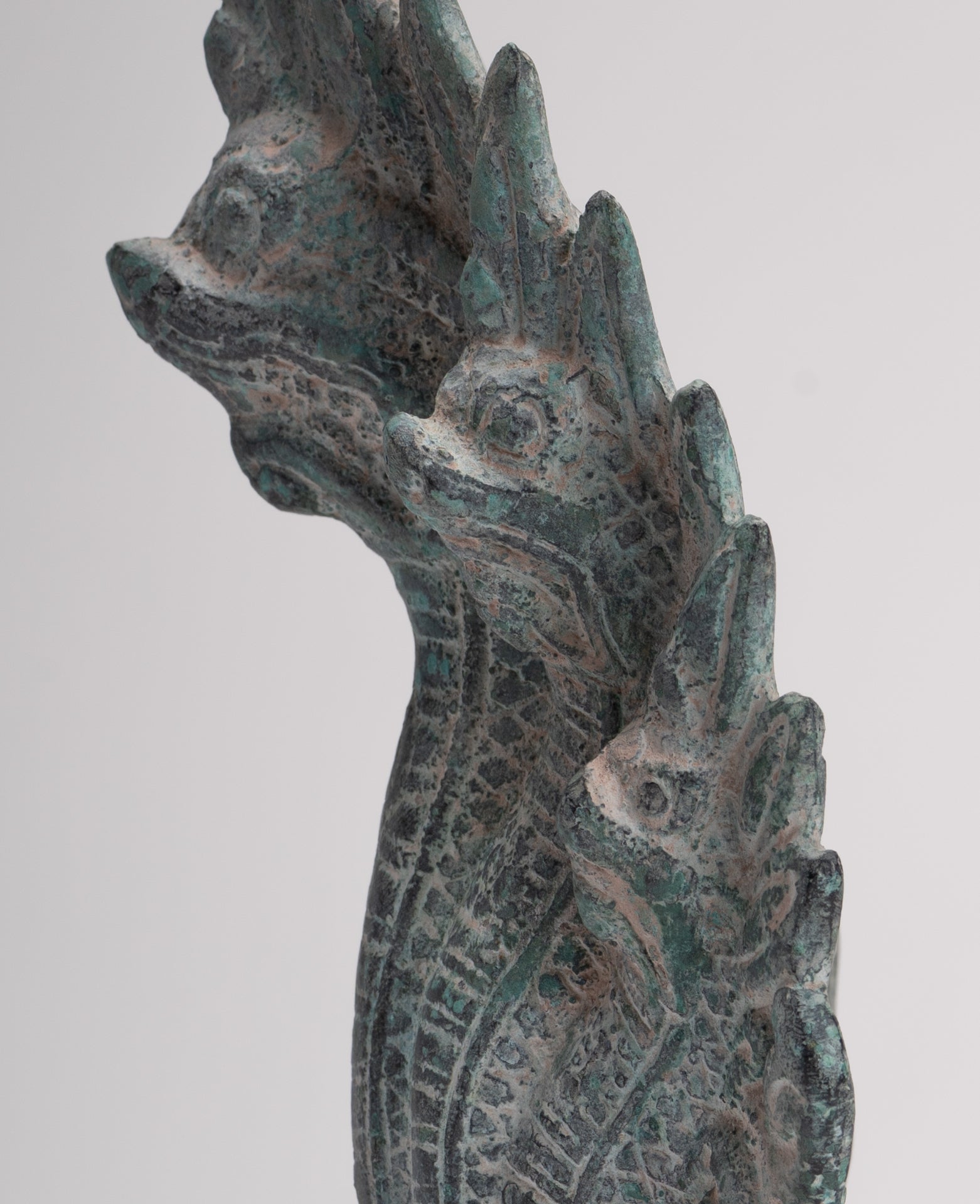 Naga Statue - Antique Khmer Style Bronze Protective Naga, Snake or Serpent Statue - 27cm/11"