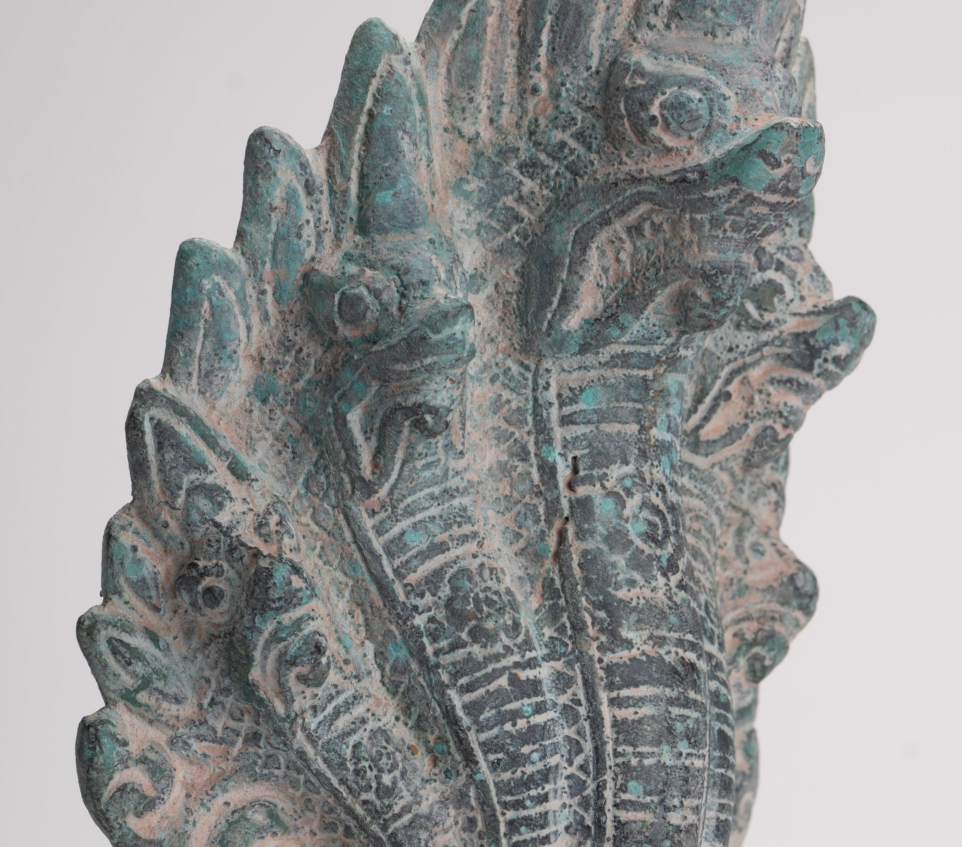 Naga Statue - Antique Khmer Style Bronze Protective Naga, Snake or Serpent Statue - 27cm/11"