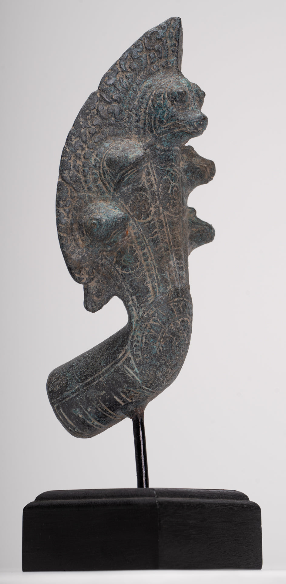 Naga Statue - Antique Khmer Style Bronze Protective Naga, Snake or Serpent Statue - 29cm/12"