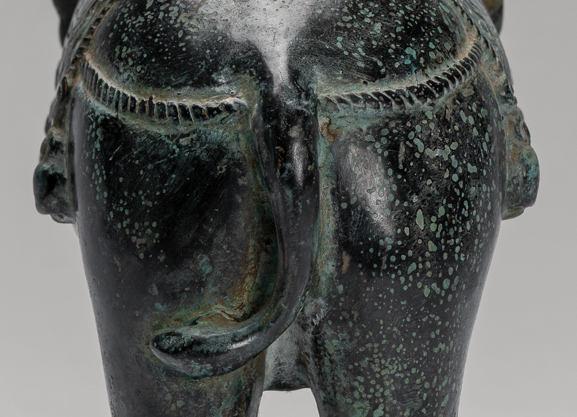 Antique Khmer Style Standing Bronze Elephant Statue - 17cm/7" Tall