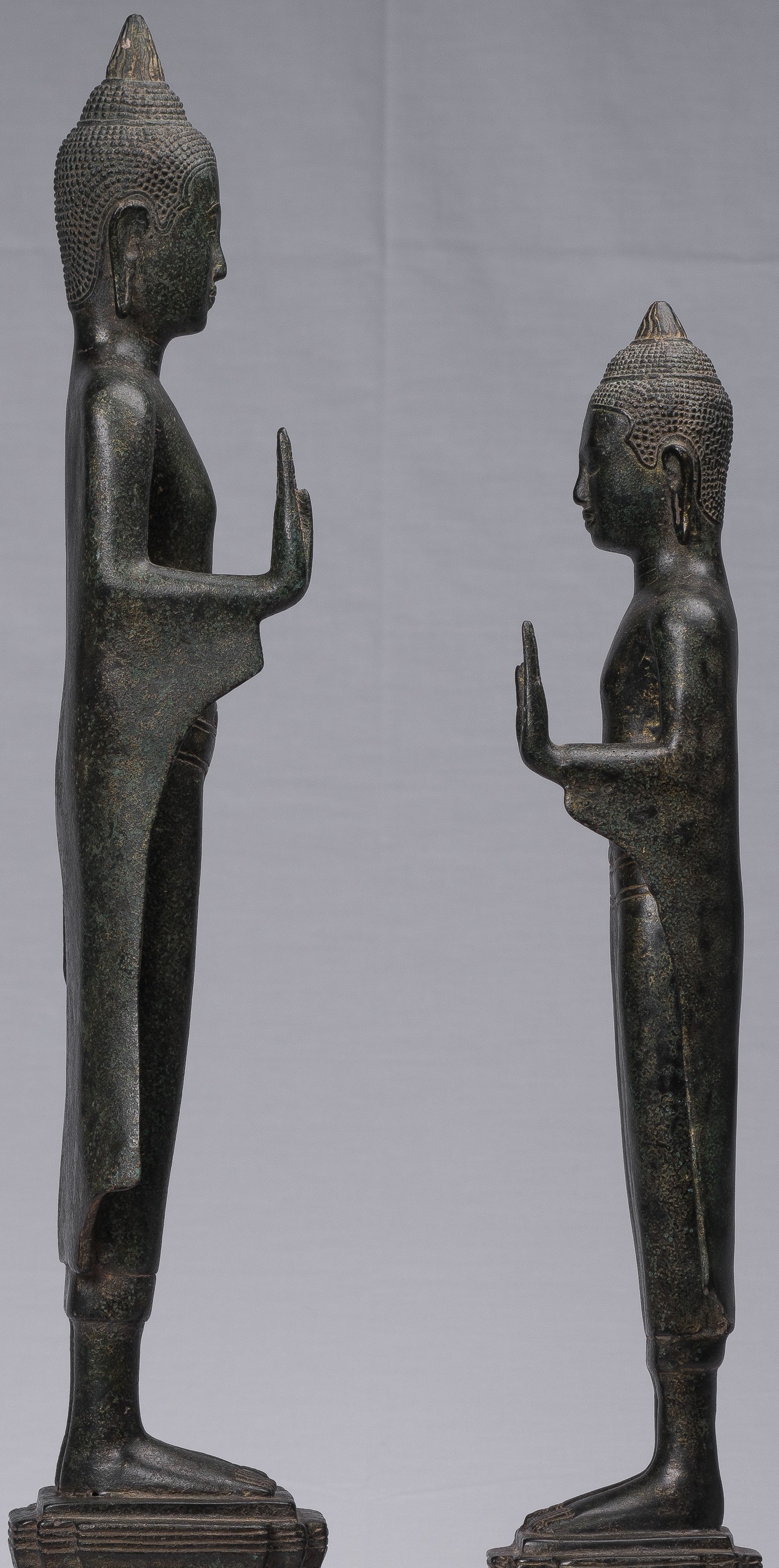 Statues de Bouddha - Bronze de style khmer antique debout Abhaya Protection Statues Bouddha (paire) - 62 cm / 25 "