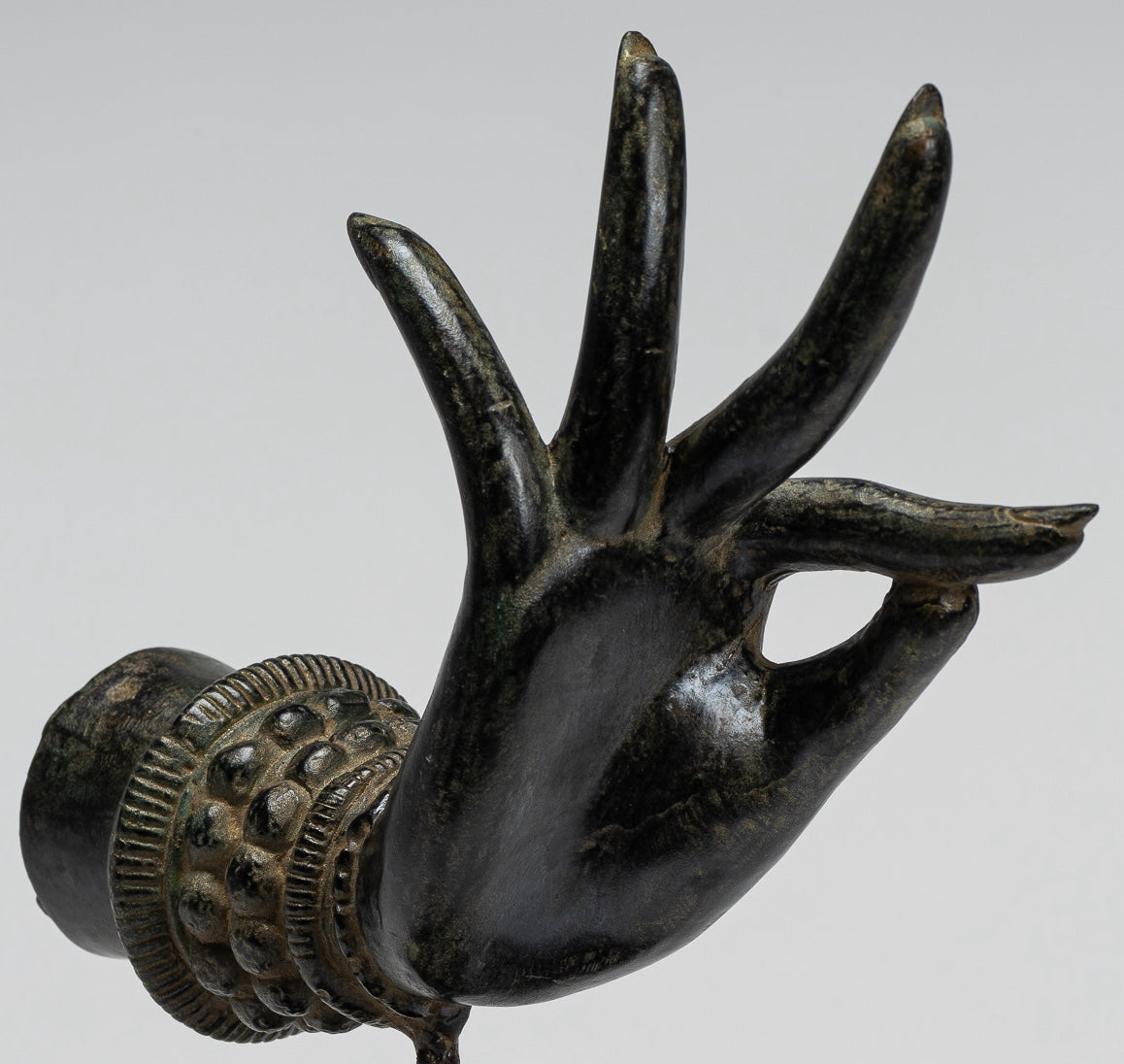 Mounted Antique Thai Style Southeast Asia Bronze Thai Teaching Hand - 24cm/10"