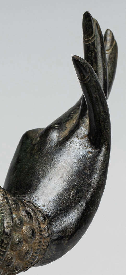 Mounted Antique Thai Style Southeast Asia Bronze Thai Teaching Hand - 24cm/10"