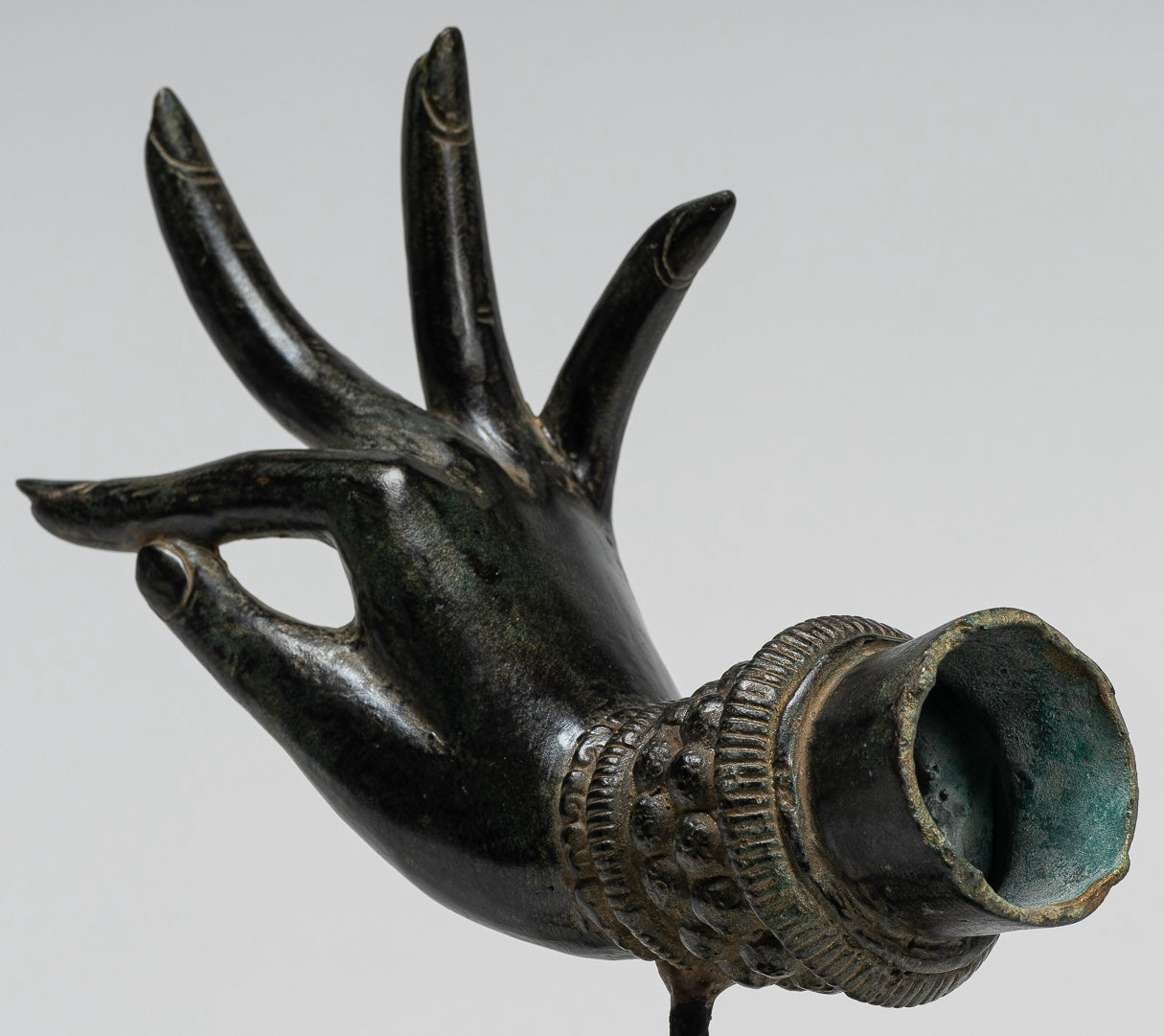 Mounted Antique Thai Style Southeast Asia Bronze Thai Teaching Hand - 24cm/10"
