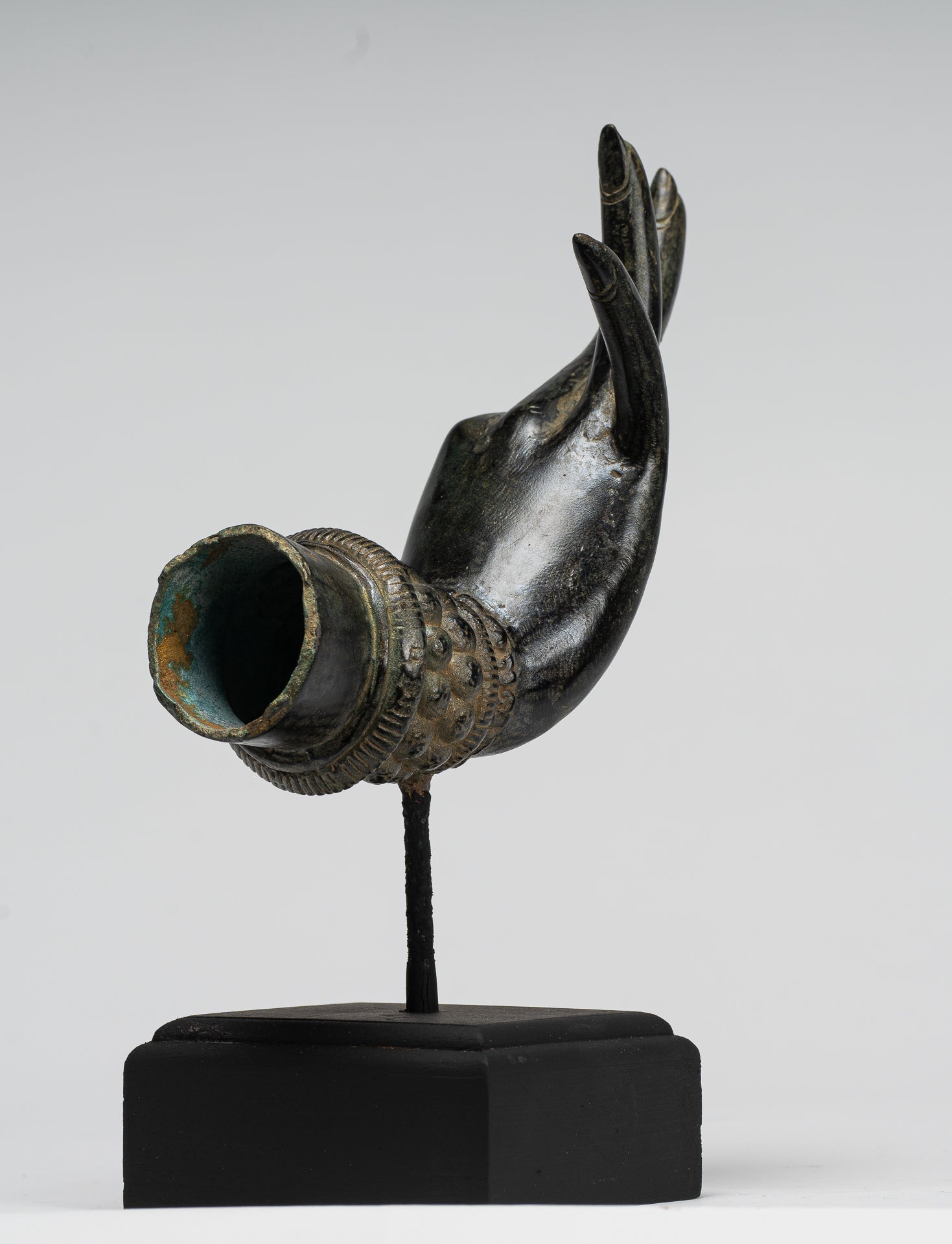 Mounted Antique Thai Style Southeast Asia Bronze Thai Teaching Hand - 24cm/10"