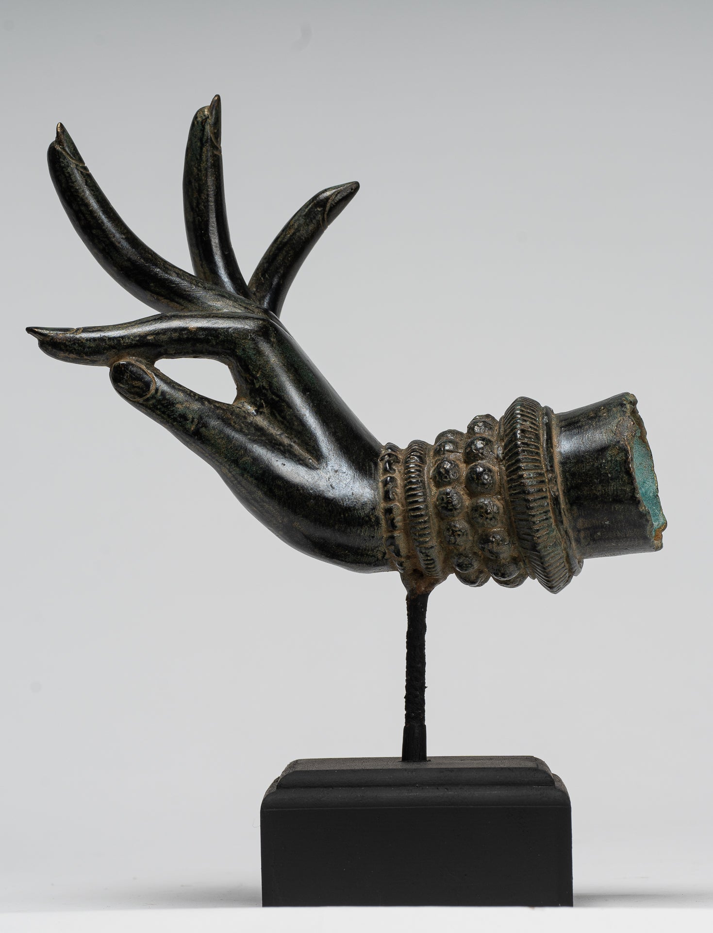 Mounted Antique Thai Style Southeast Asia Bronze Thai Teaching Hand - 24cm/10"