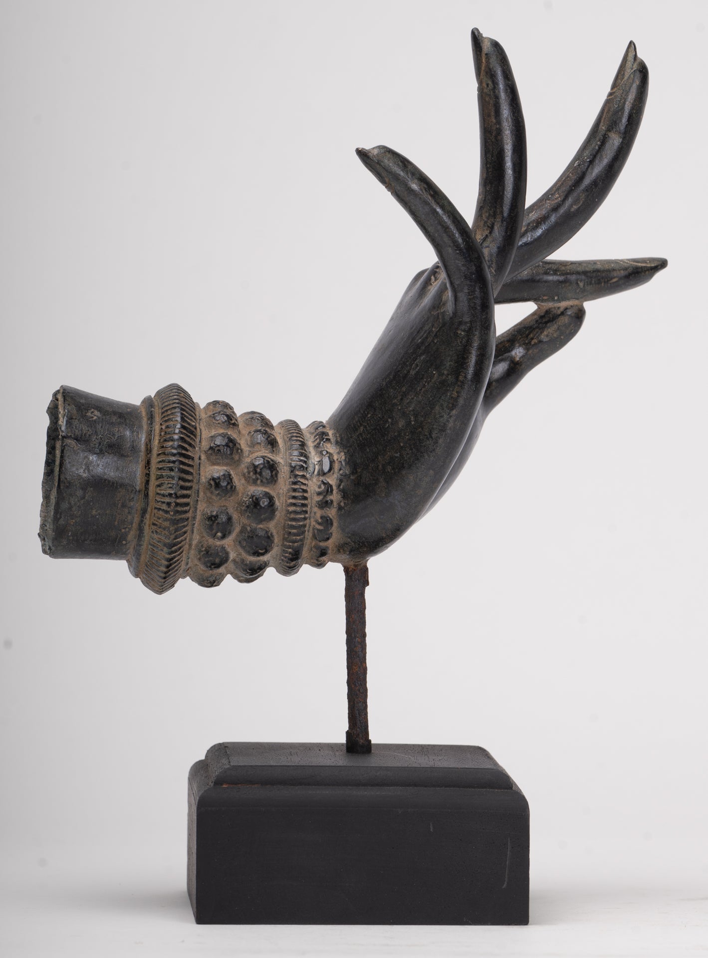 Mounted Antique Thai Style Southeast Asia Bronze Thai Teaching Hand - 24cm/10"