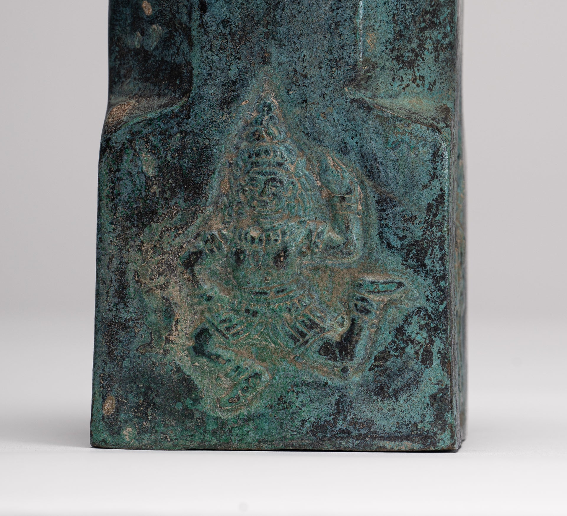 Antique Khmer Style Verdigris Bronze Apsara Linga / Lingnum - 23cm/9"