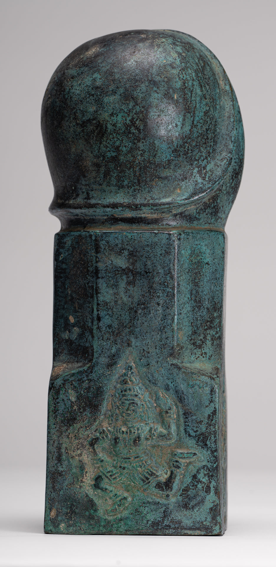 Antique Khmer Style Verdigris Bronze Apsara Linga / Lingnum - 23cm/9"