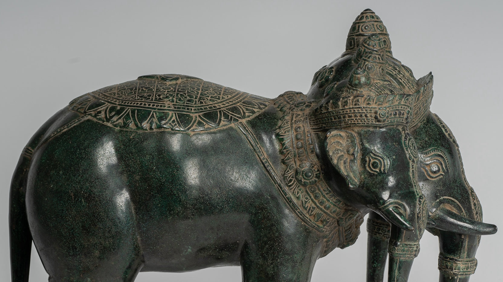 Antique Khmer Style Bronze Erawan Airavata or Elephant Statue - 44cm/18" Tall